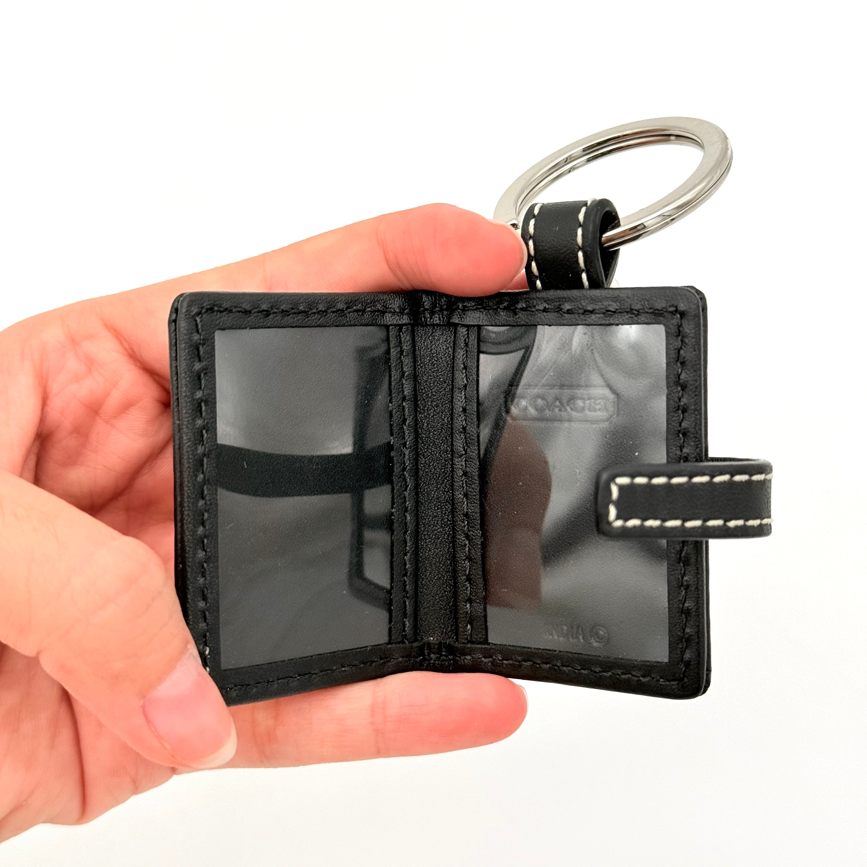 Coach Signature Patent Picture Frame Charm Keychain Black/Pink