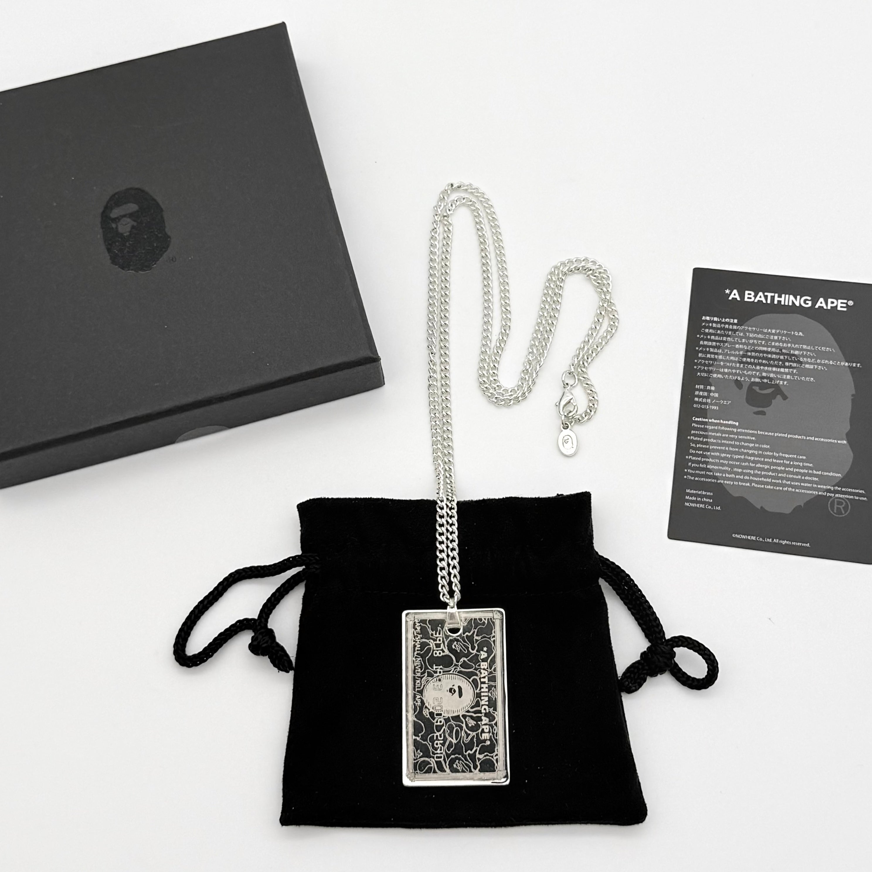 BAPE A Bathing Ape Bape Card Novelty Pendant Necklace Silver
