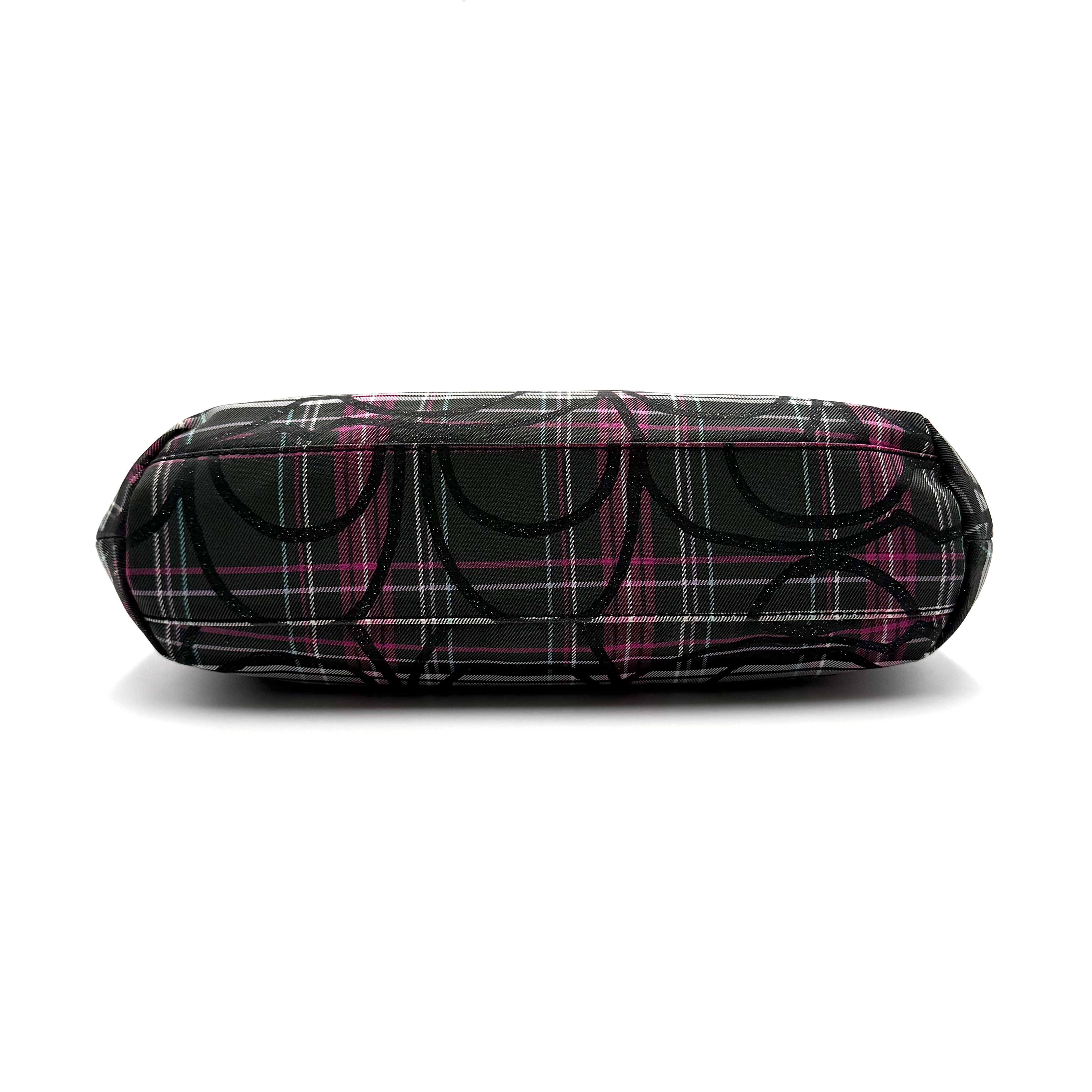 Coach 2Way Poppy Tartan shoulder bag in multi-colour plaid with detachable strap and signature silver hardware.