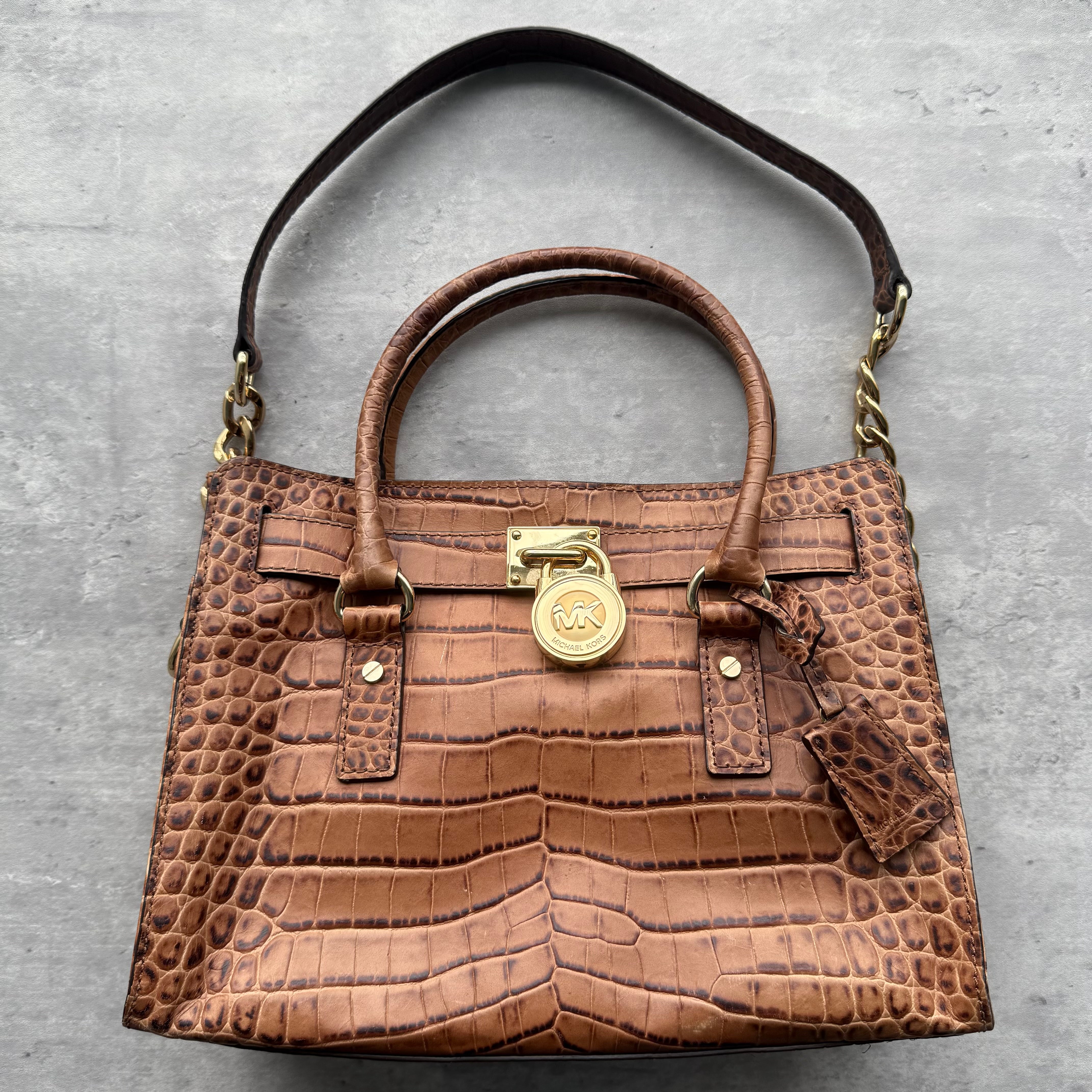 Michael Kors Hamilton Croc Handbag Brown