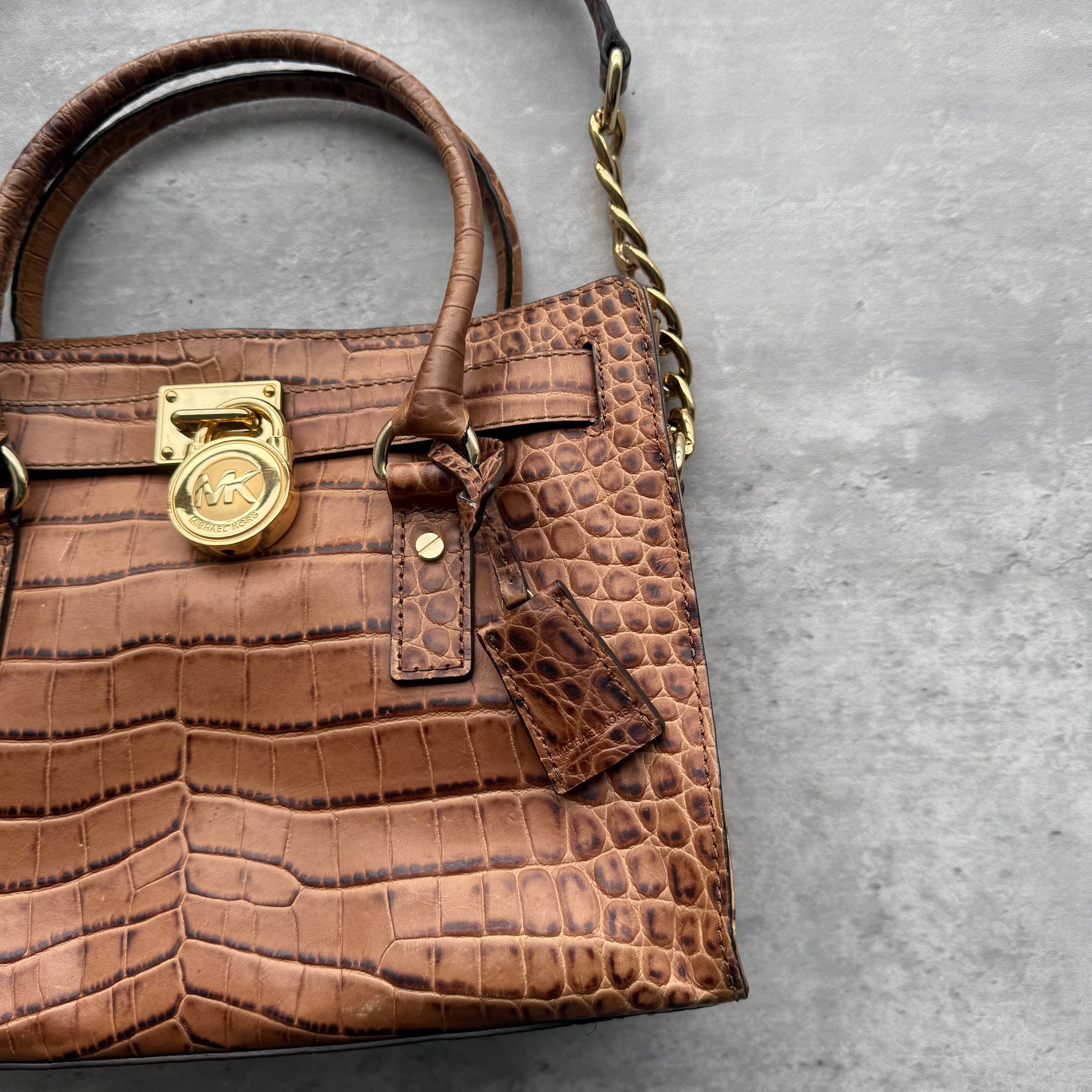 Michael Kors Hamilton Croc Handbag Brown