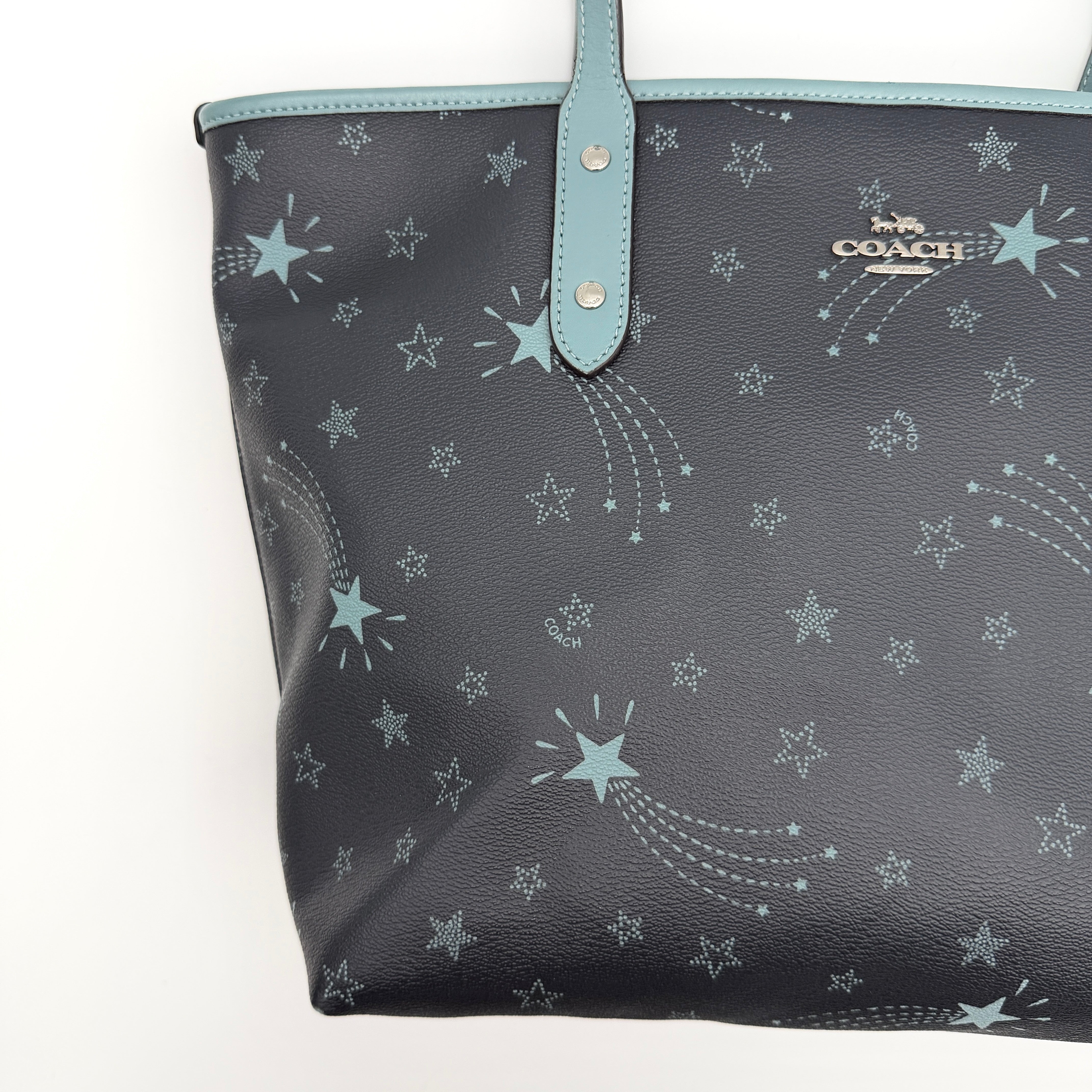 Coach Fiona Star Print Zip Tote Bag Navy Blue