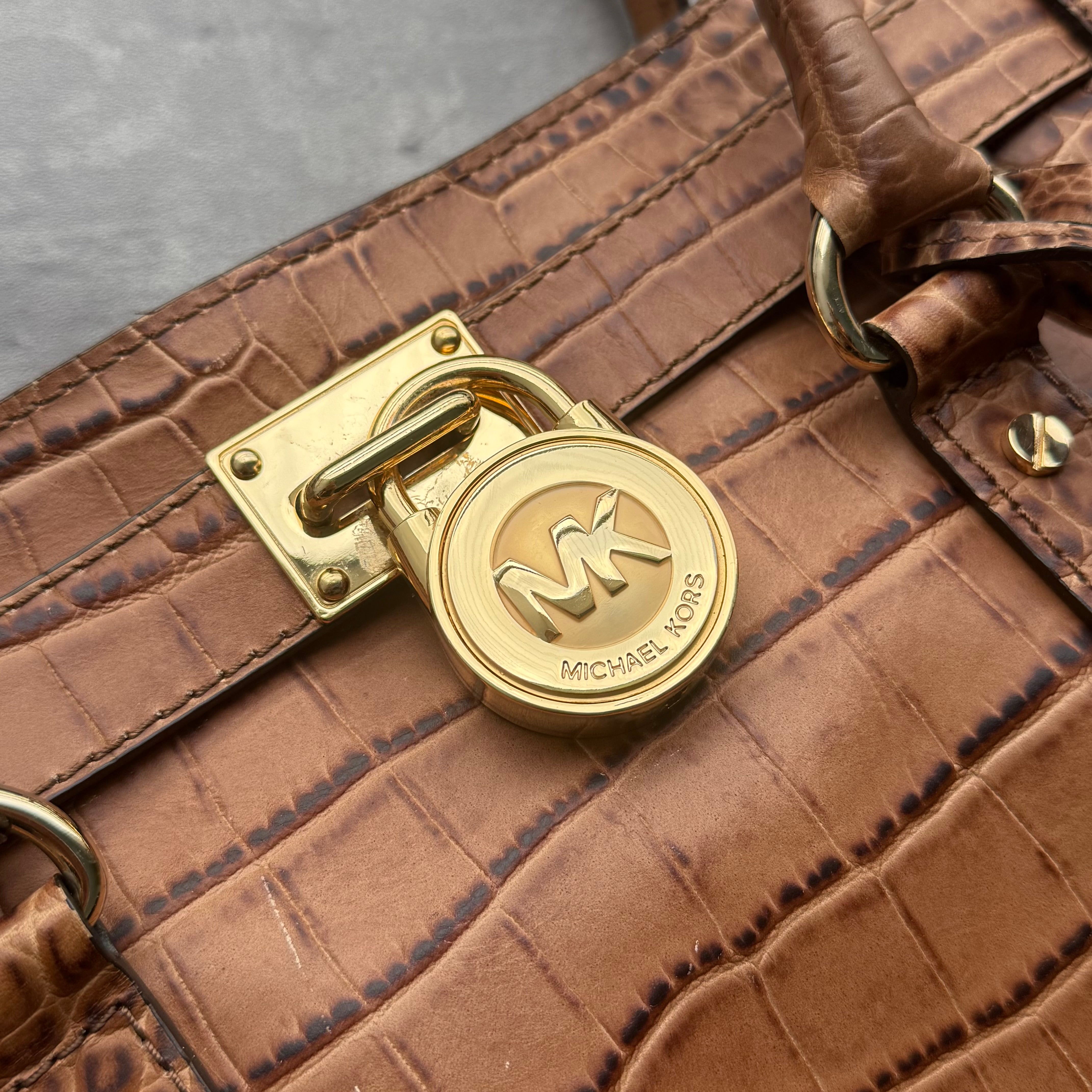Michael Kors Hamilton Croc Handbag Brown