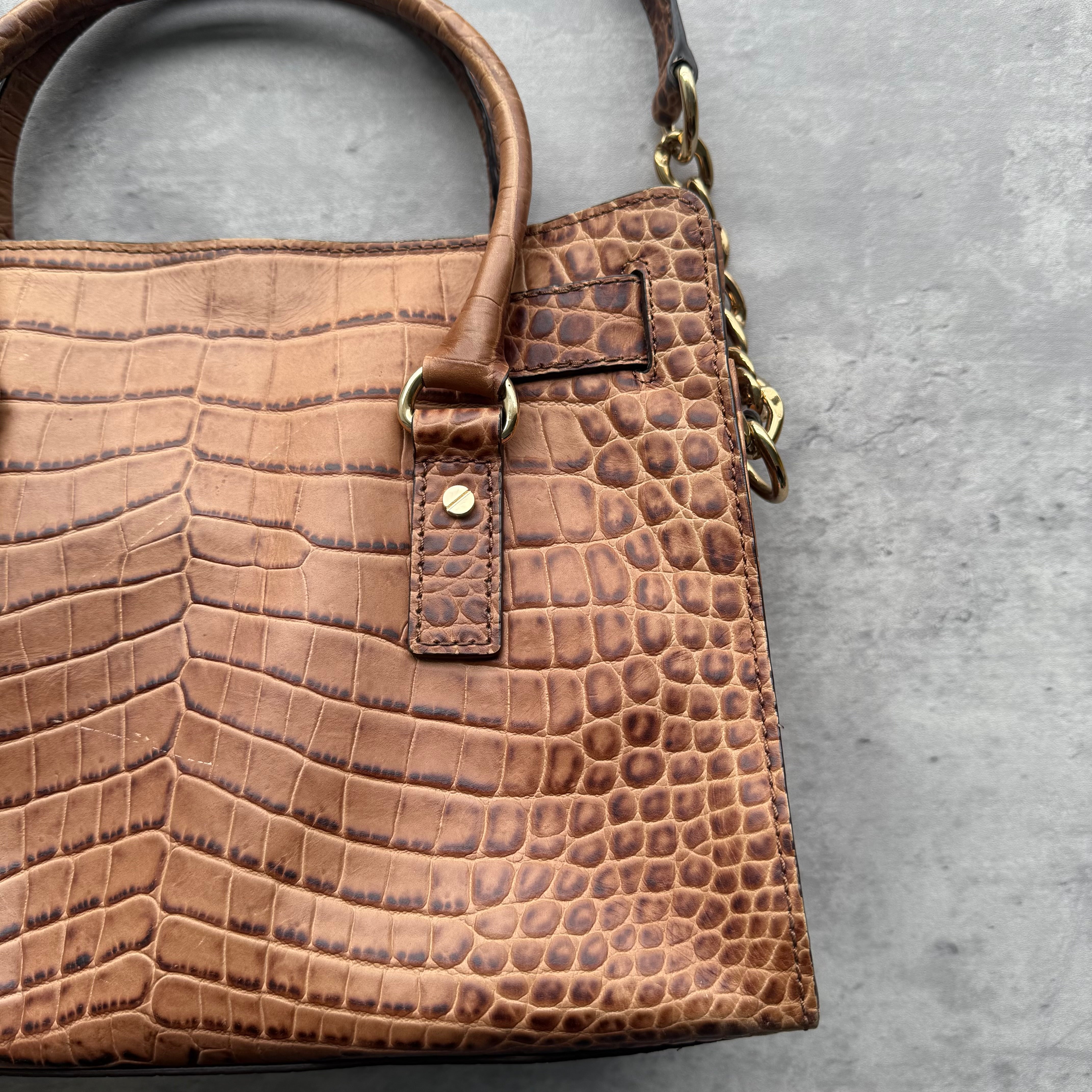 Michael Kors Hamilton Croc Handbag Brown