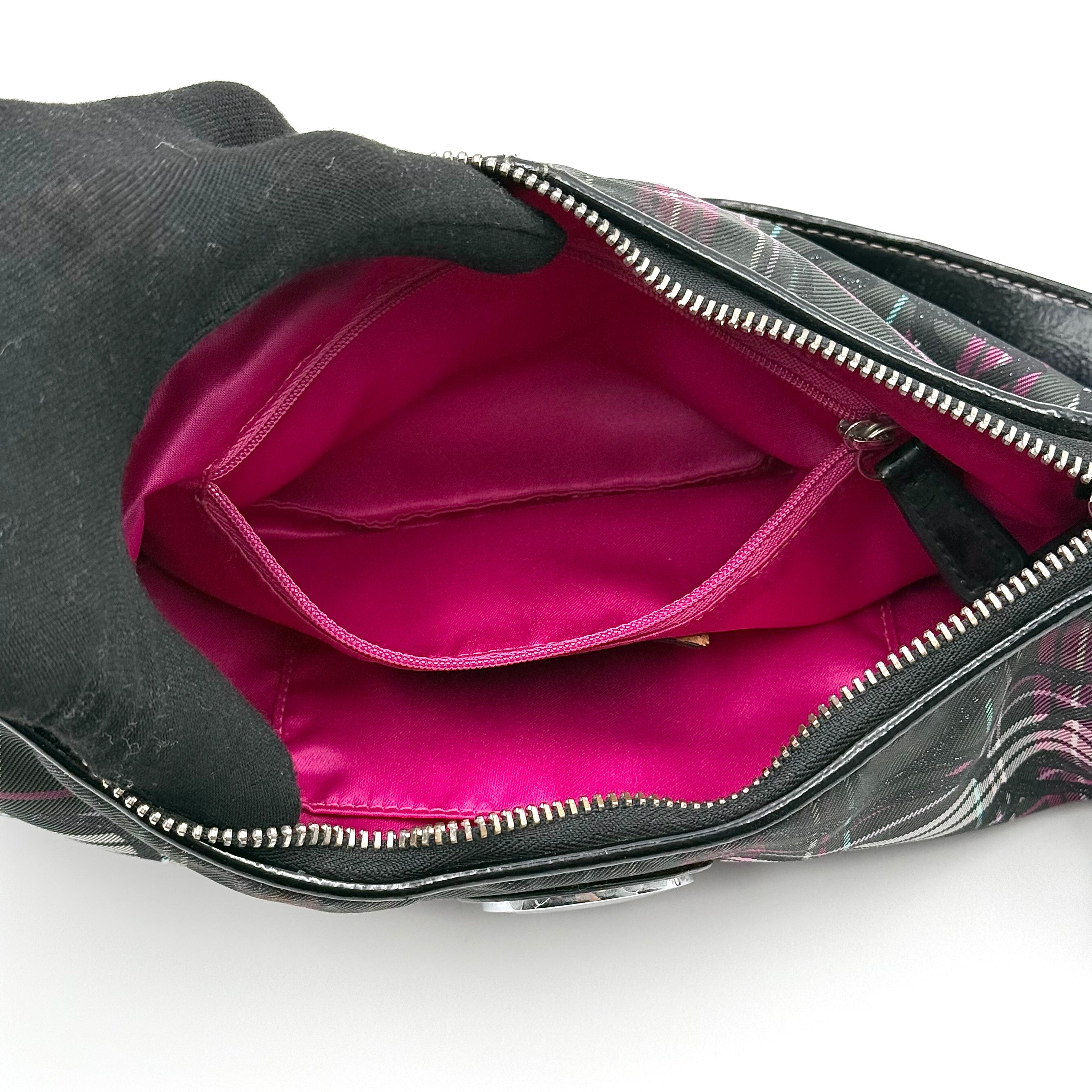 Coach 2Way Poppy Tartan shoulder bag in multi-colour plaid with detachable strap and signature silver hardware.
