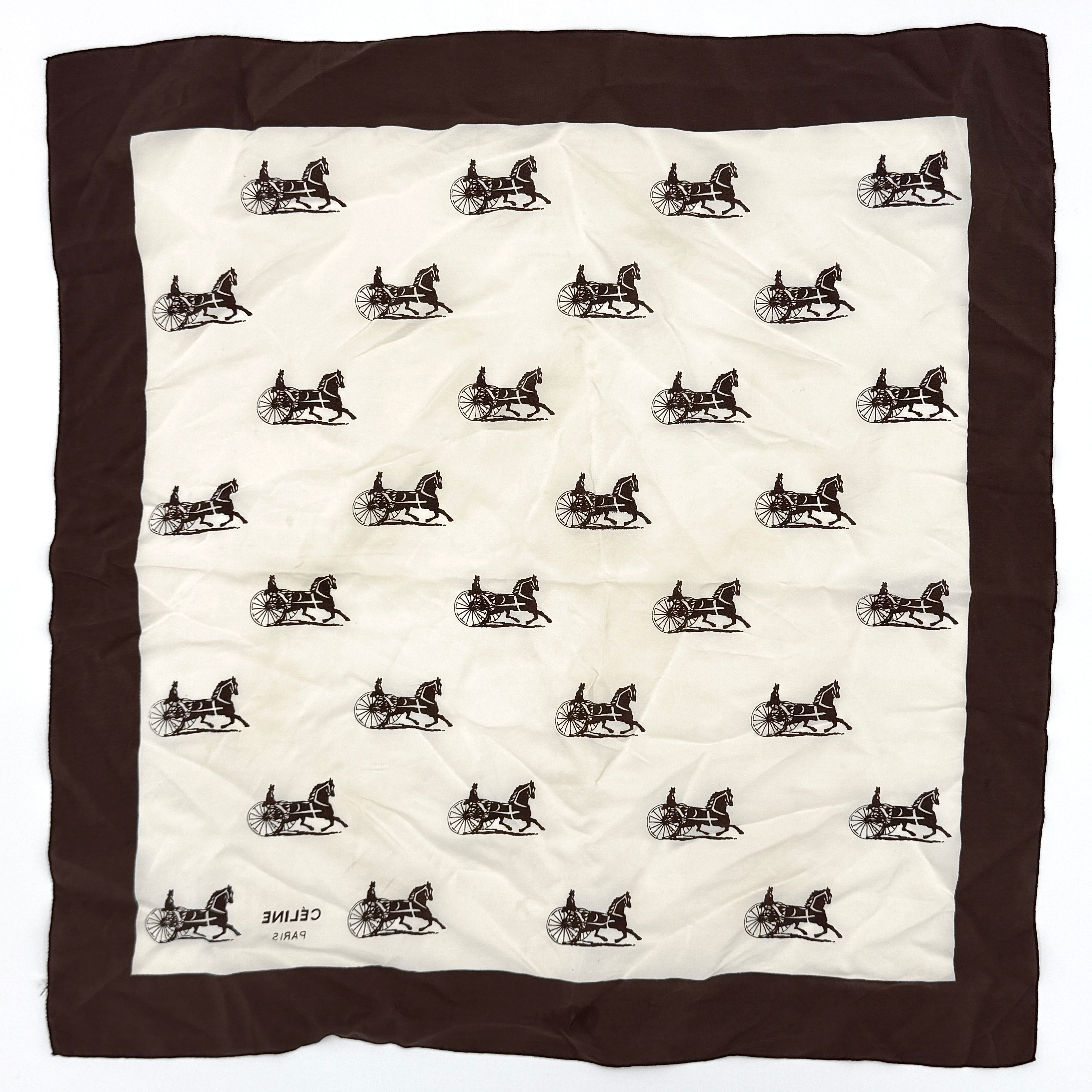 Celine Carriage Monogram Silk Scarf Brown/Cream