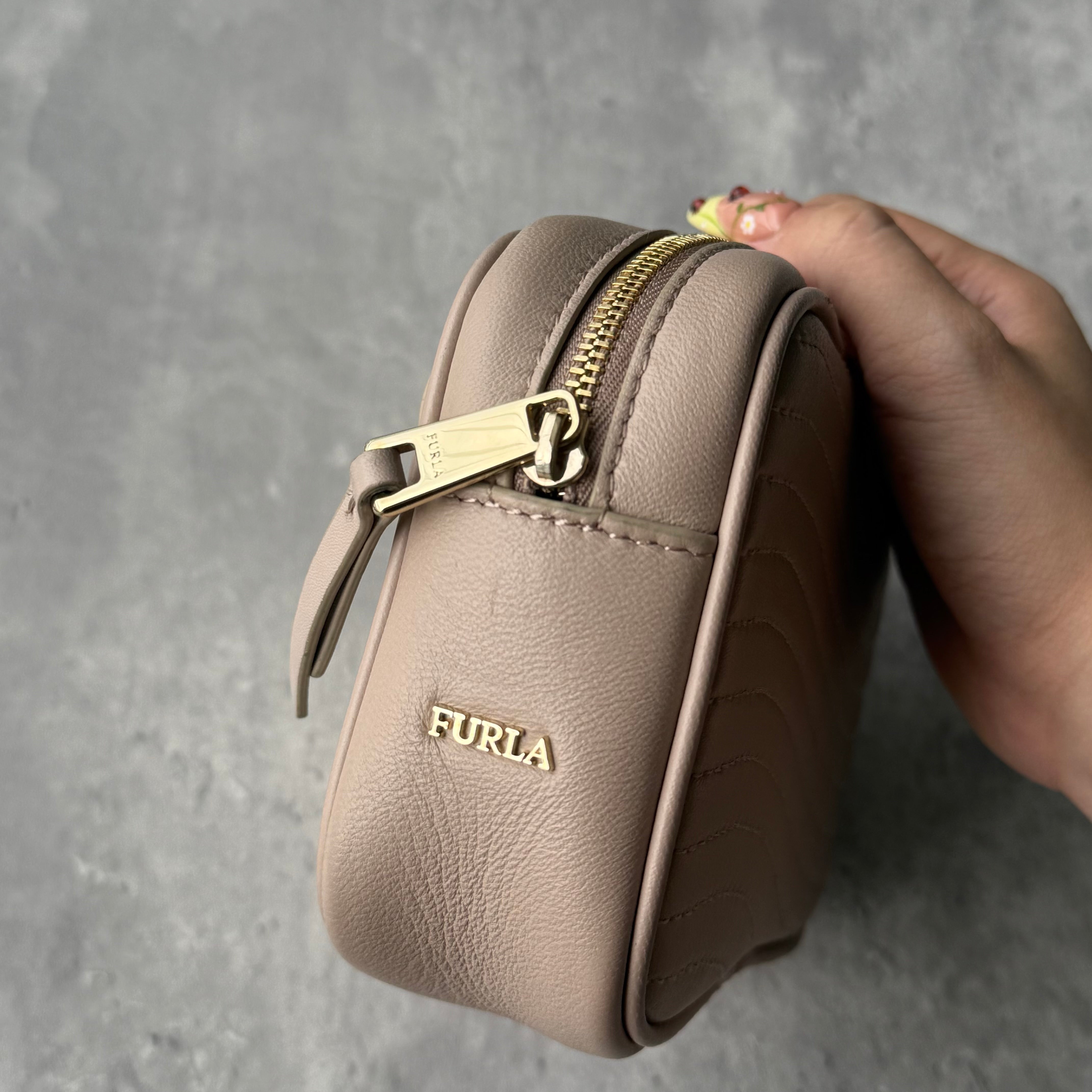 Furla Nude Leather Zip Pouch