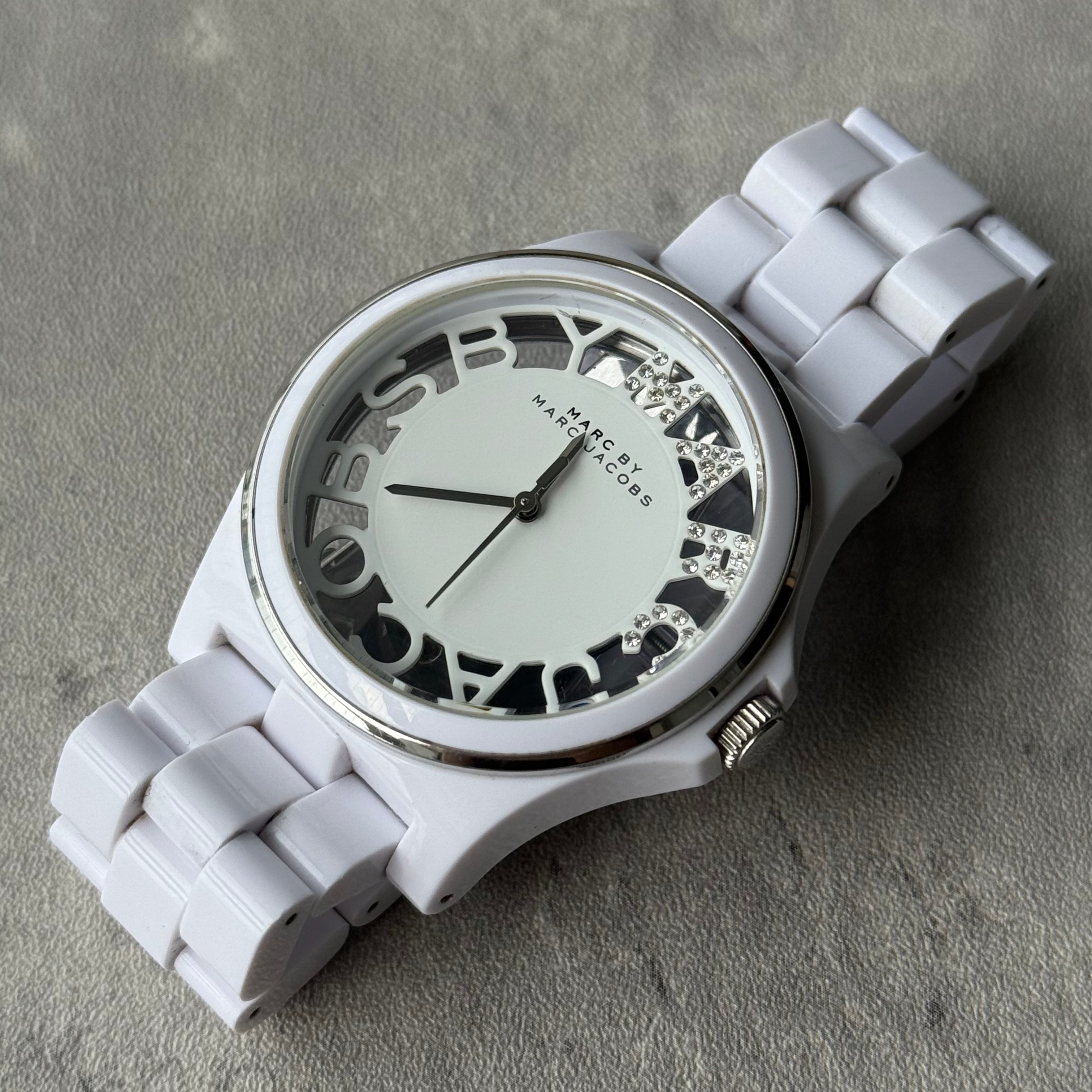Marc Jacobs Henry Skeleton Crystal Watch White