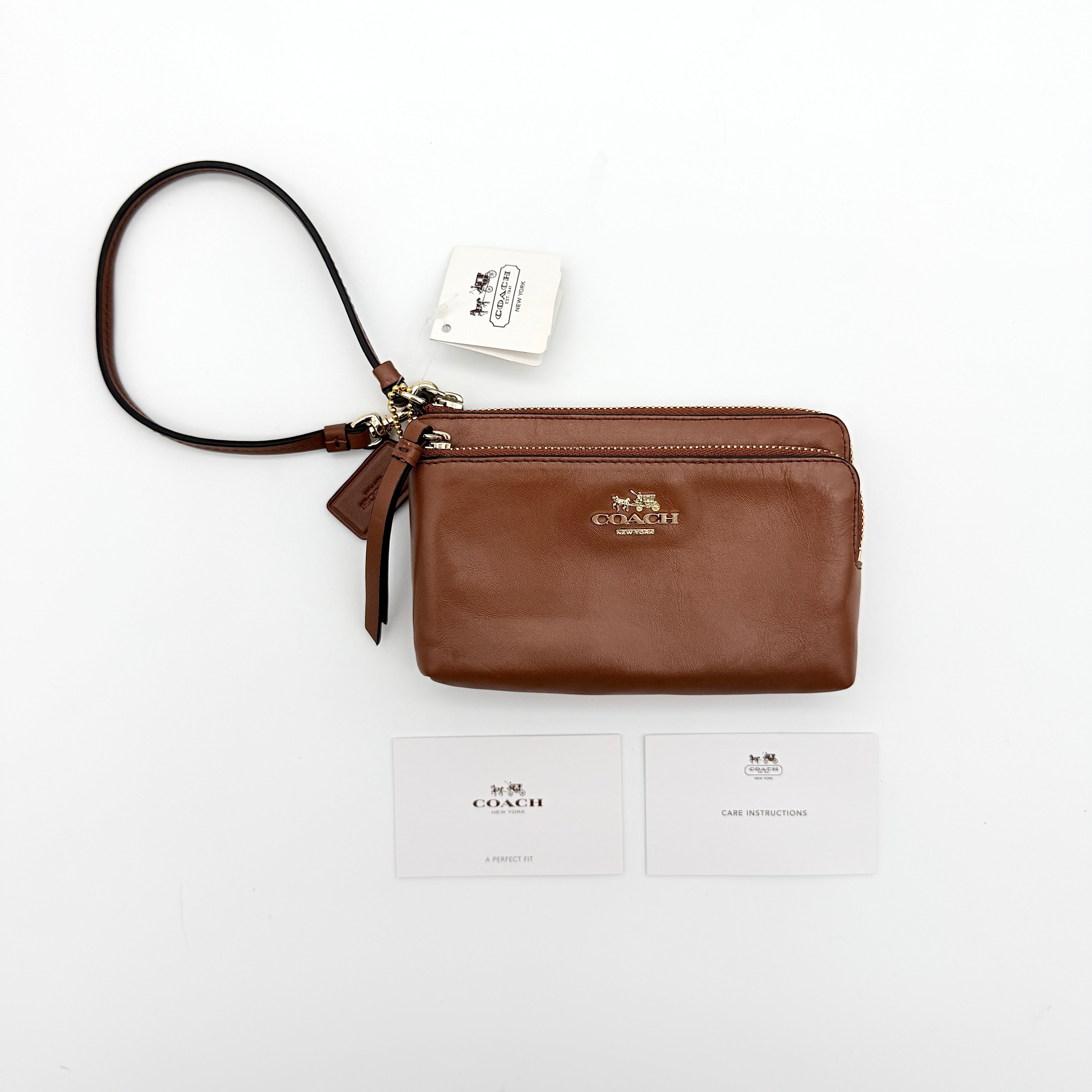 Coach Signature Double Zip Wristlet Brown