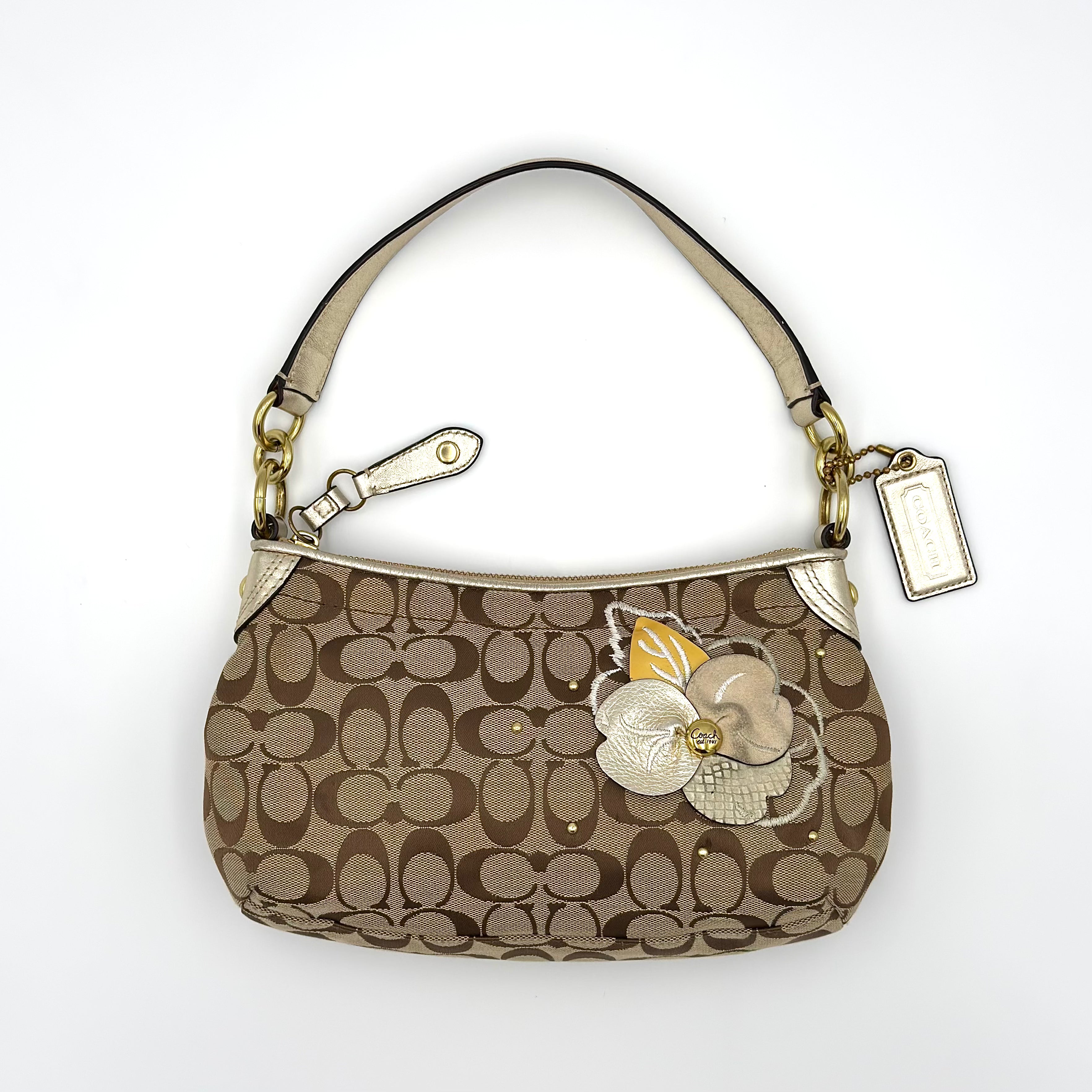 Coach 2Way Signature Floral Shoulder Bag Beige