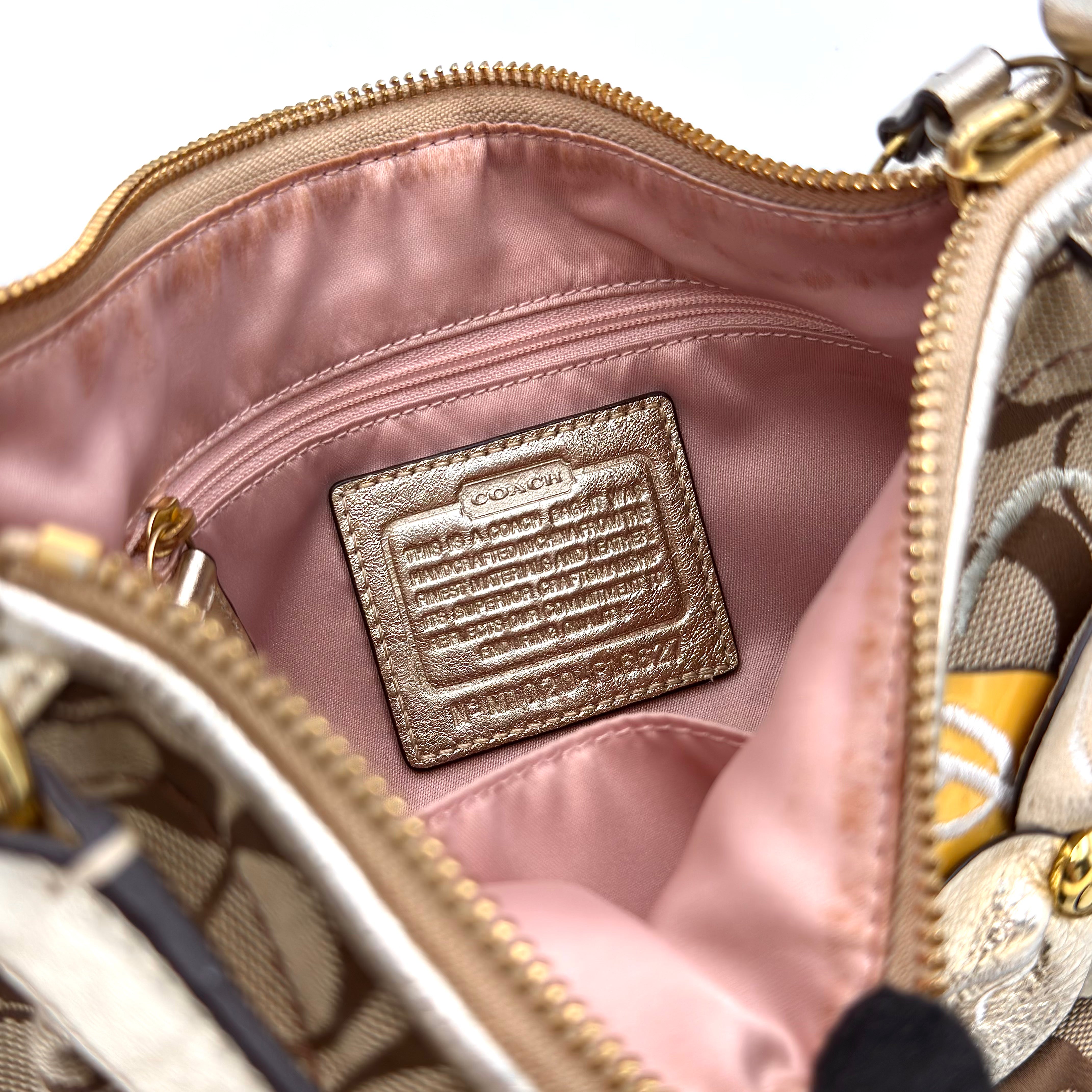 Coach 2Way Signature Floral Shoulder Bag Beige