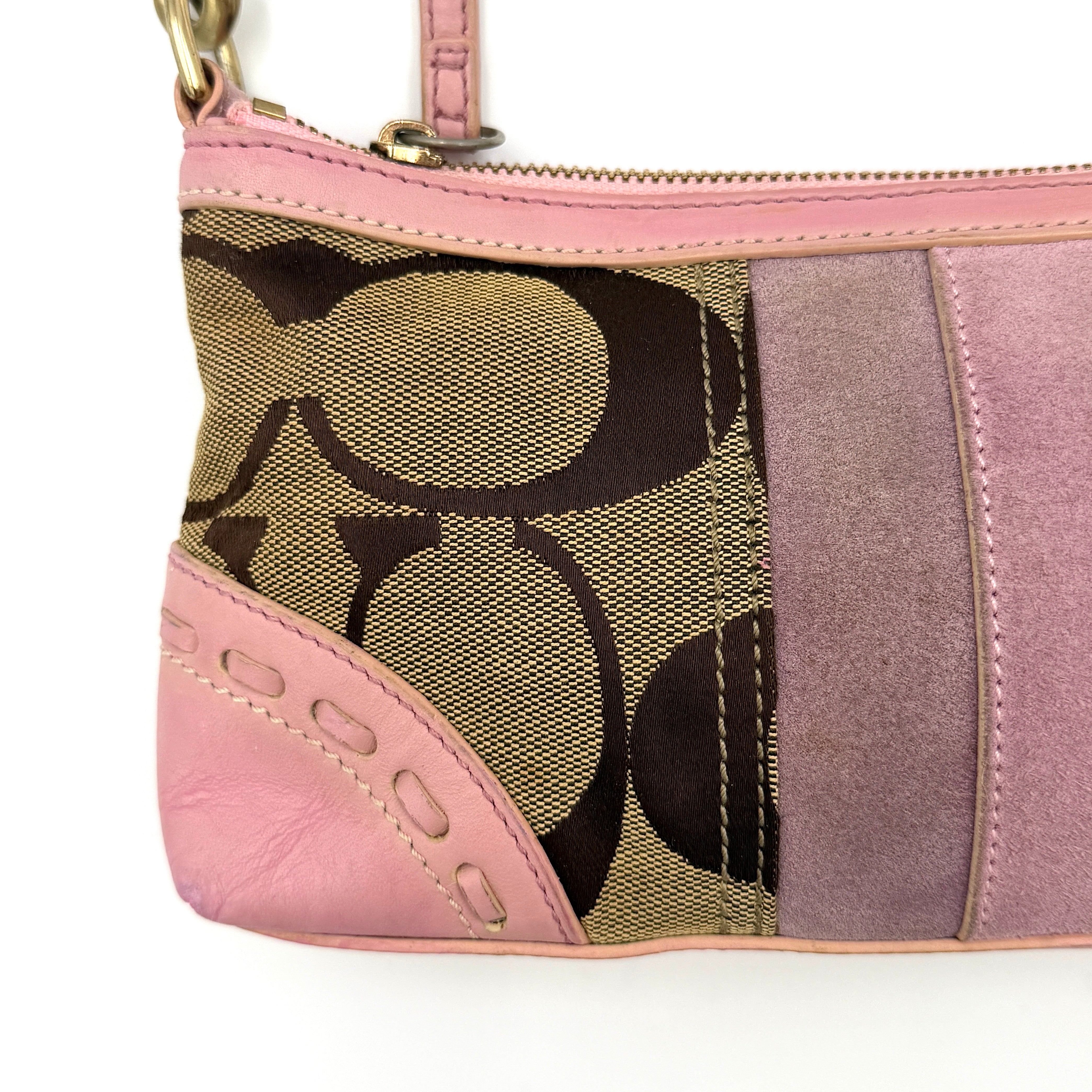 Coach Y2K Stripe Demi Baguette Shoulder Bag Pink/Beige