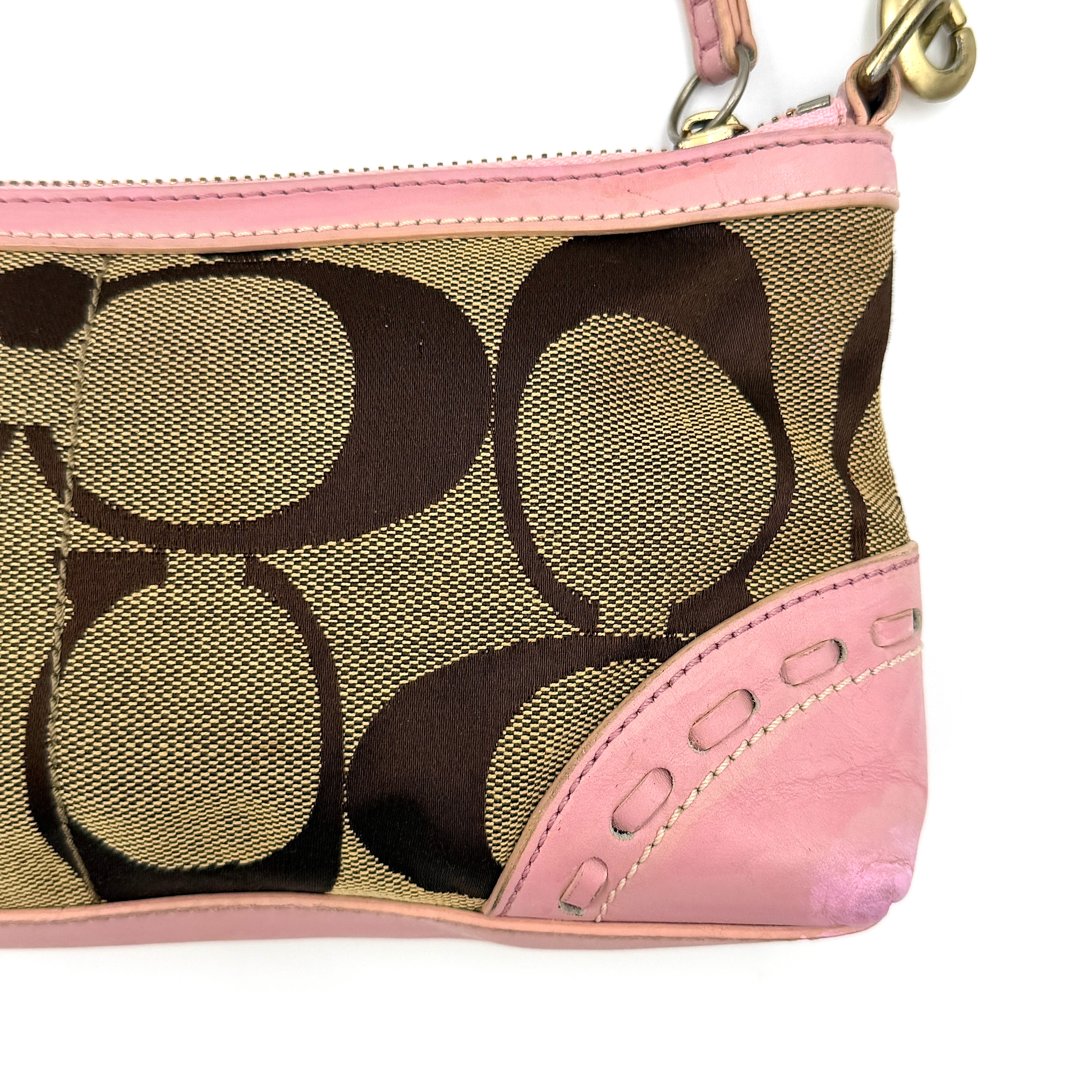Coach Y2K Stripe Demi Baguette Shoulder Bag Pink/Beige