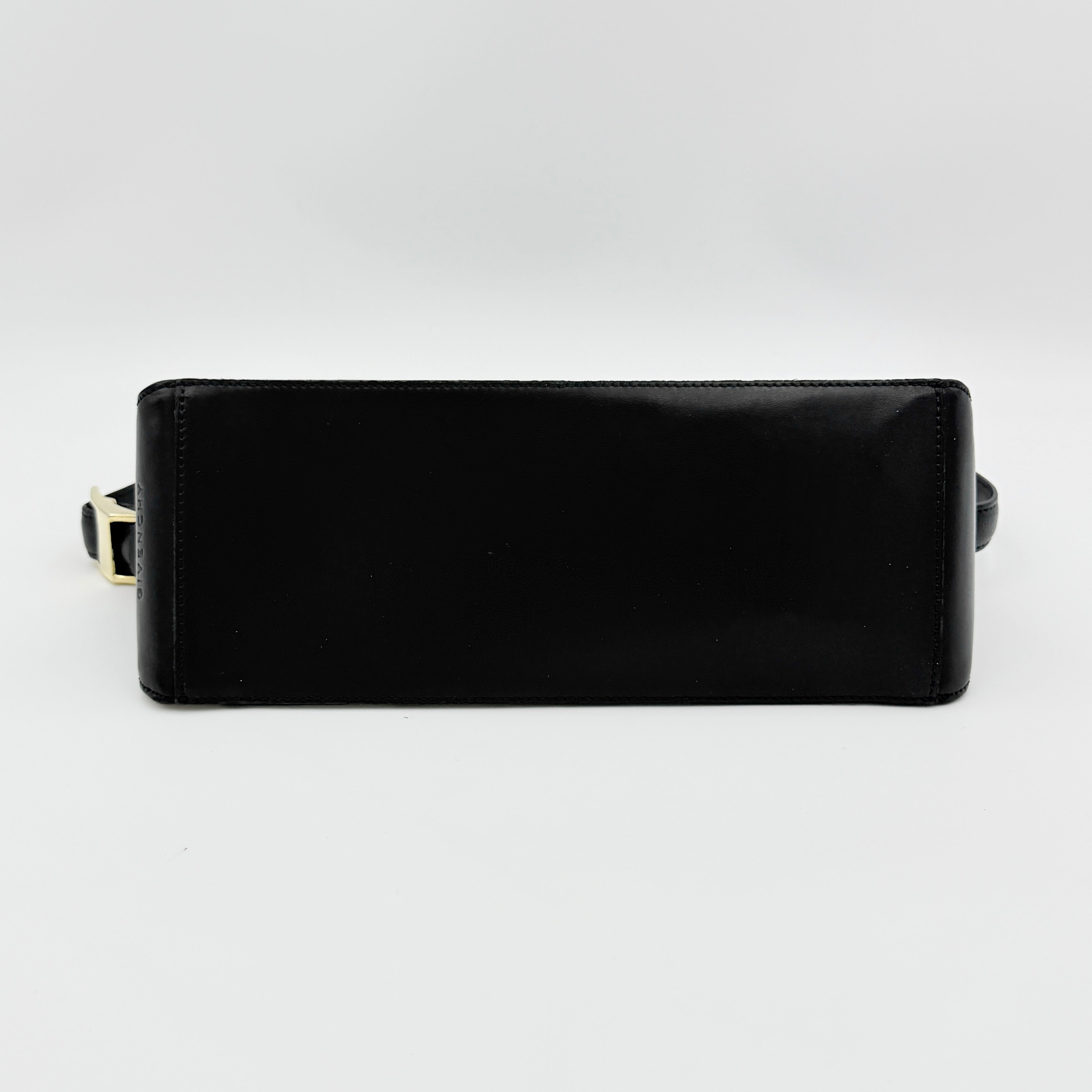 Givenchy 4G Monogram Pochette Shoulder Bag in black jacquard with leather strap and gold-tone hardware, photographed on white background.