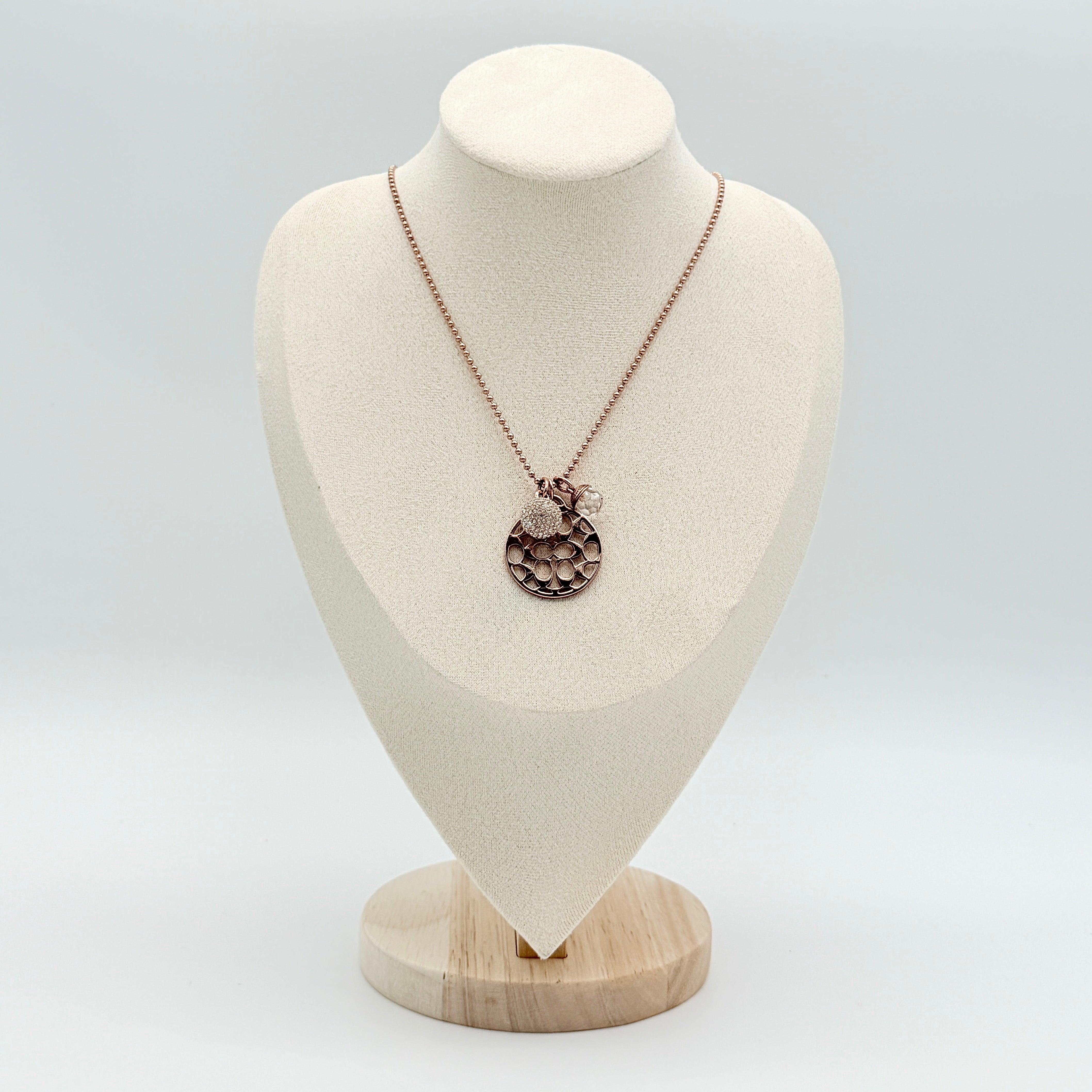 Coach Signature Pave Ball Triple Necklace Rose Gold