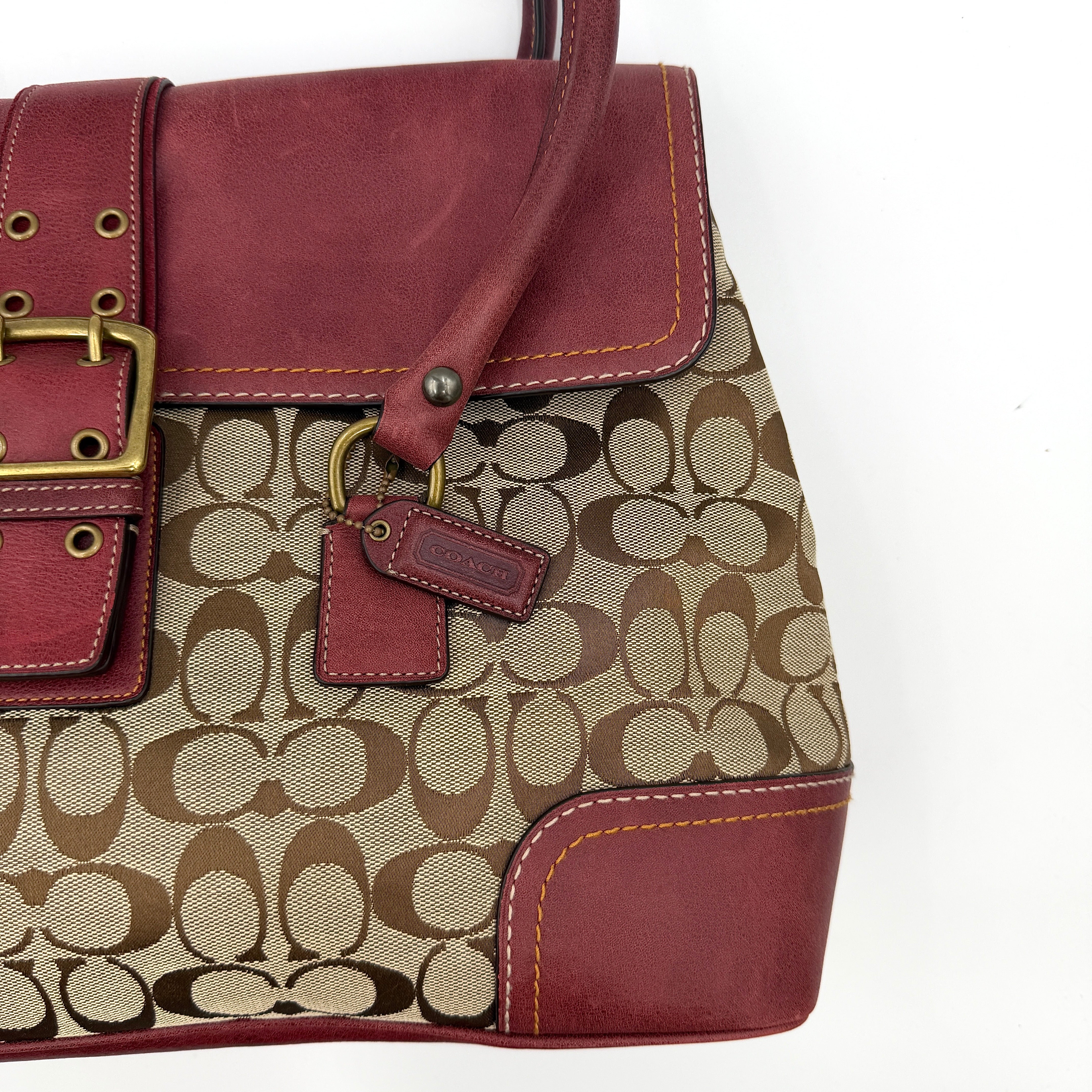 Coach Y2K Signature Soho Flap Shoulder Bag Burgundy/Beige
