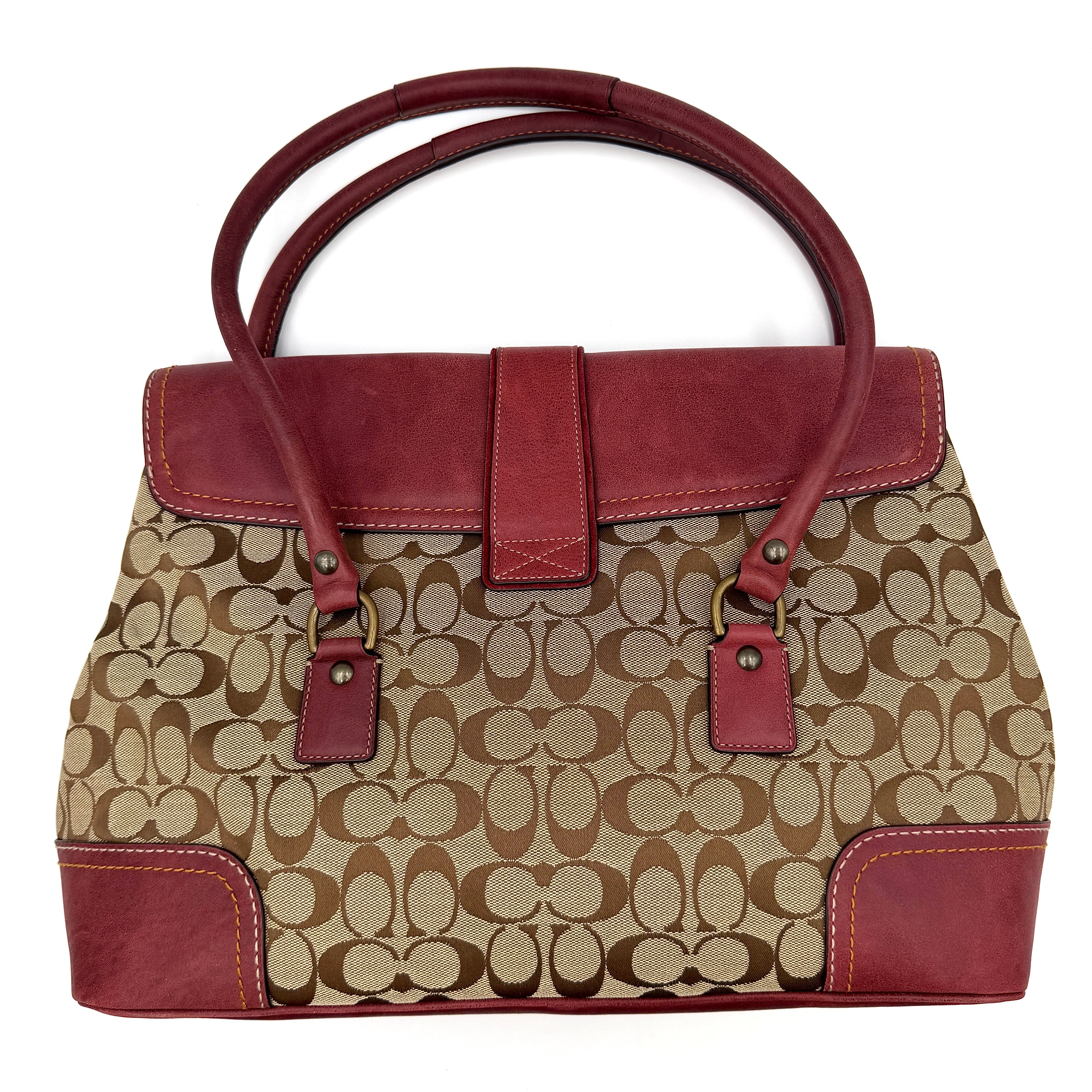 Coach Y2K Signature Soho Flap Shoulder Bag Burgundy/Beige