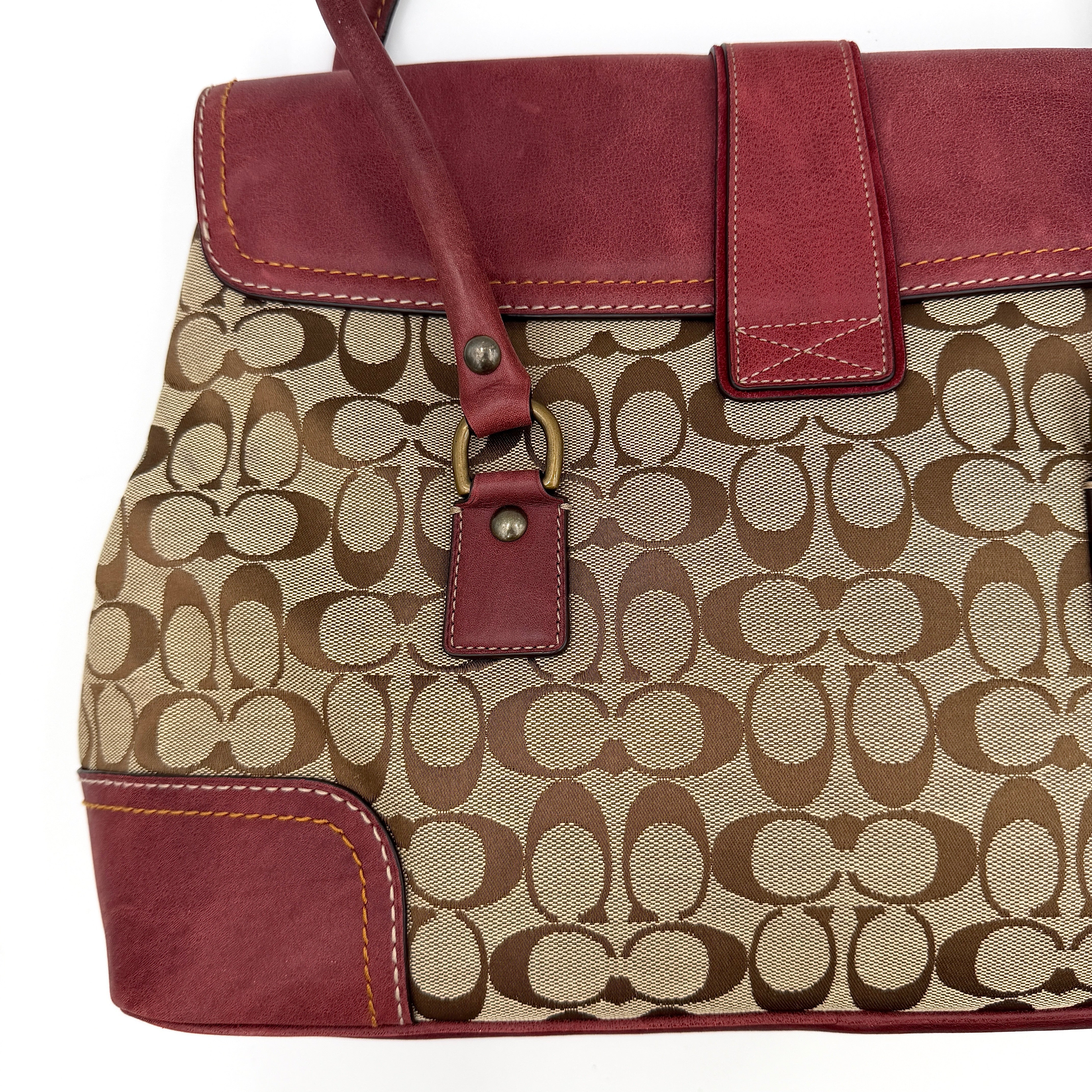 Coach Y2K Signature Soho Flap Shoulder Bag Burgundy/Beige