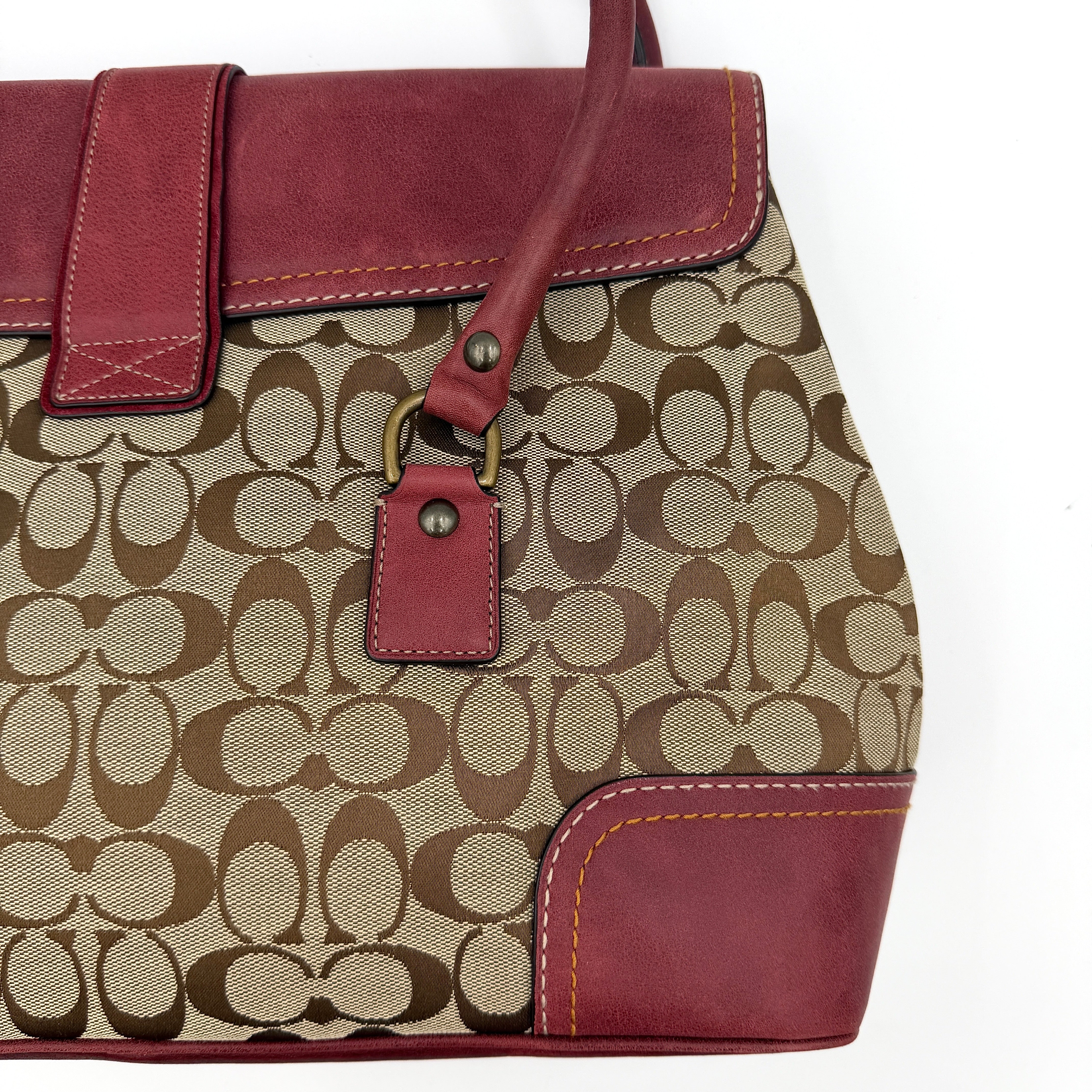 Coach Y2K Signature Soho Flap Shoulder Bag Burgundy/Beige
