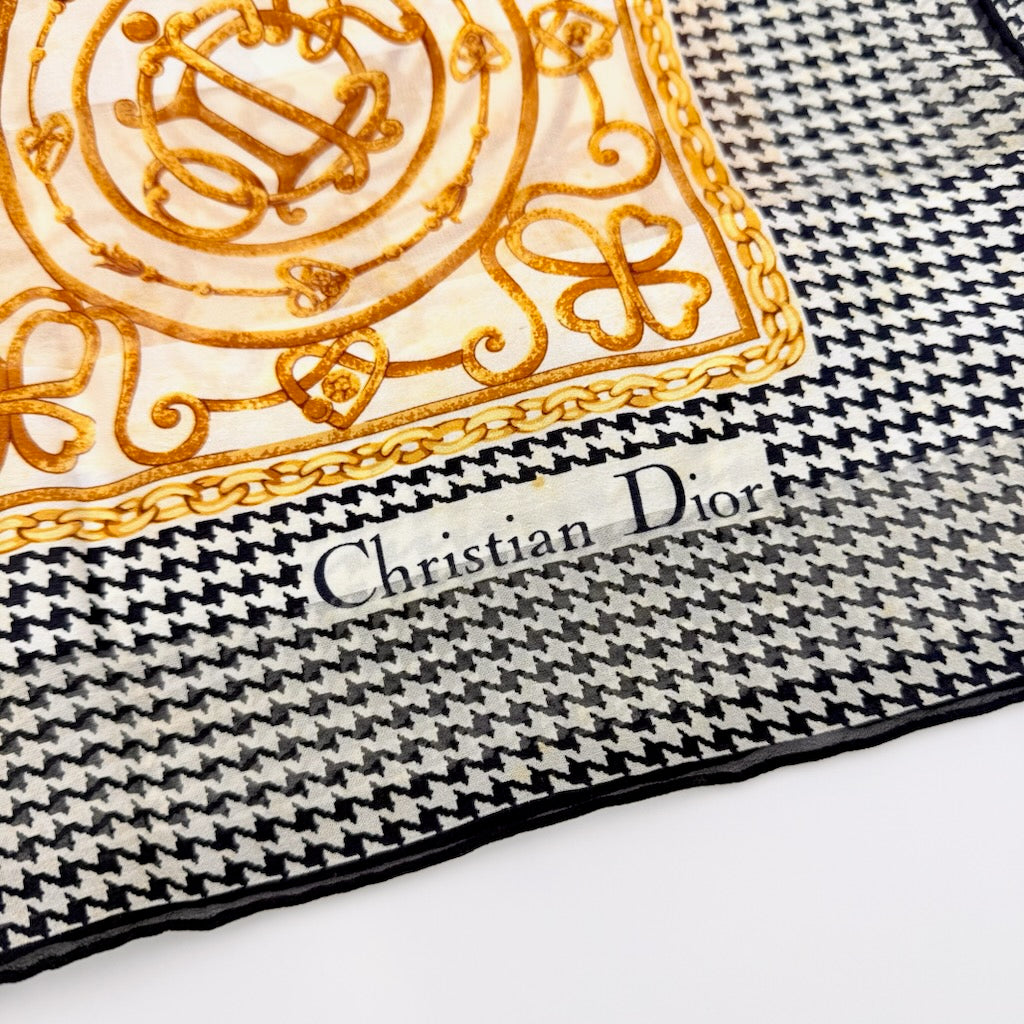 Dior Houndstooth Baroque Silk Scarf Black/Gold