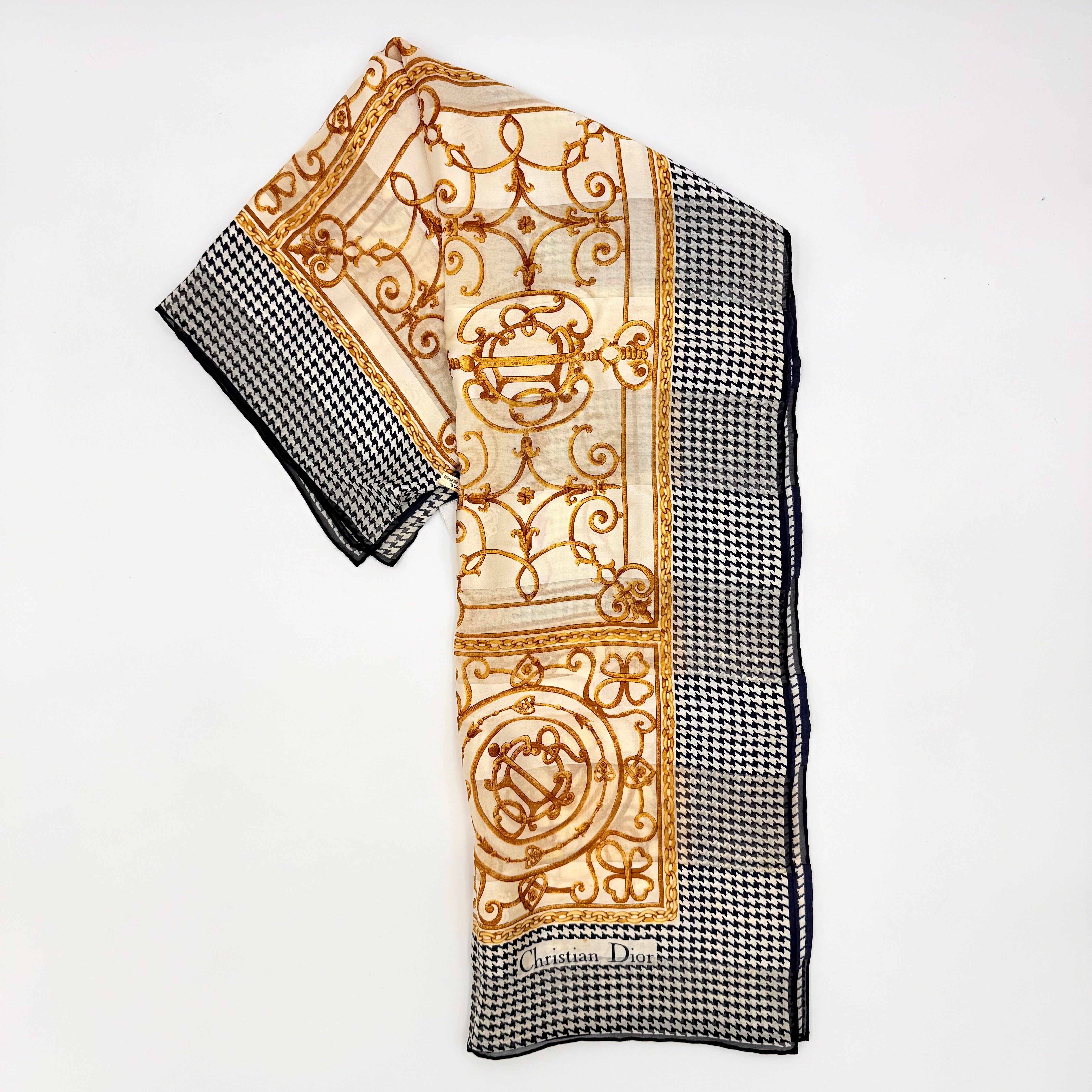 Dior Houndstooth Baroque Silk Scarf Black/Gold