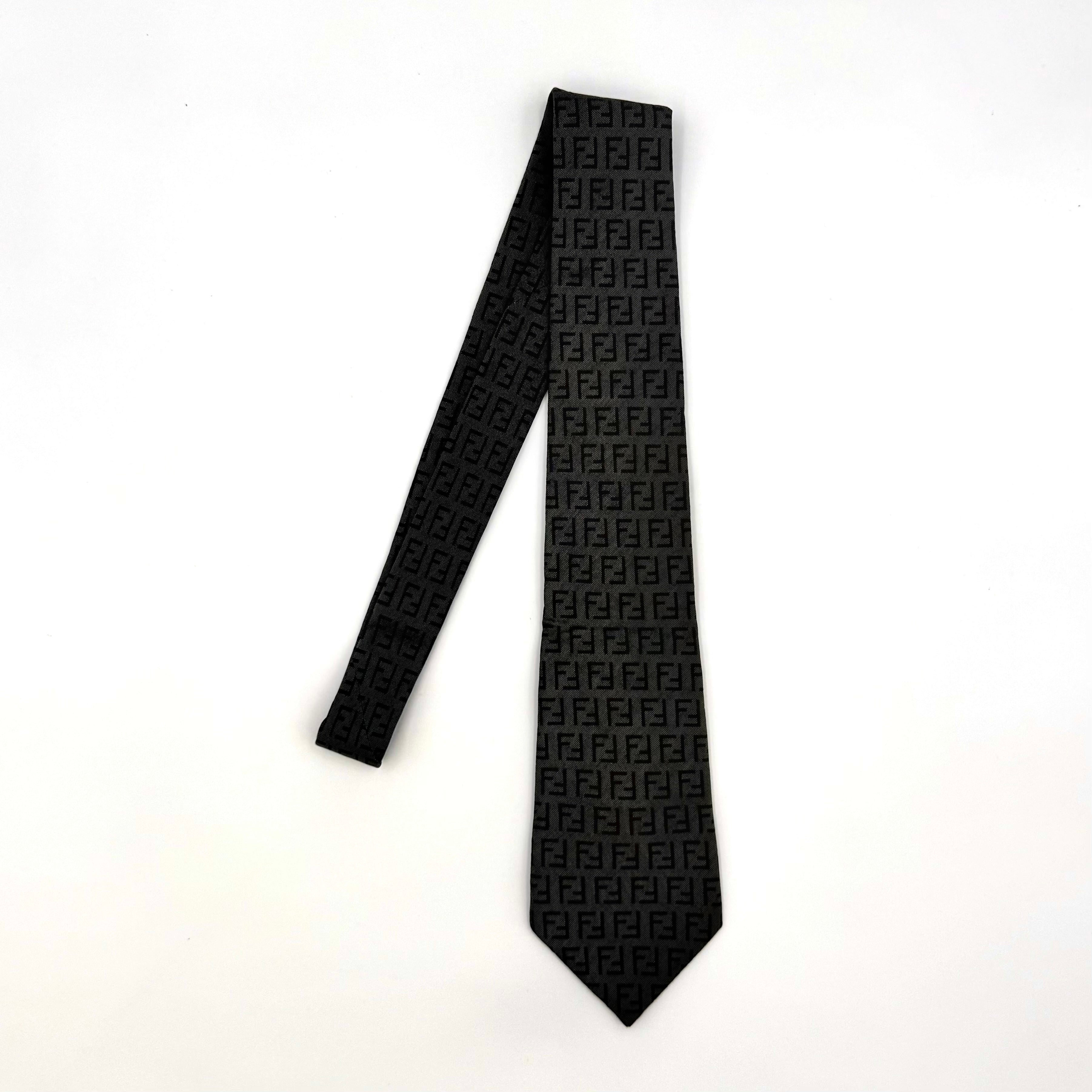 Fendi FF Monogram Silk Tie Grey/Black