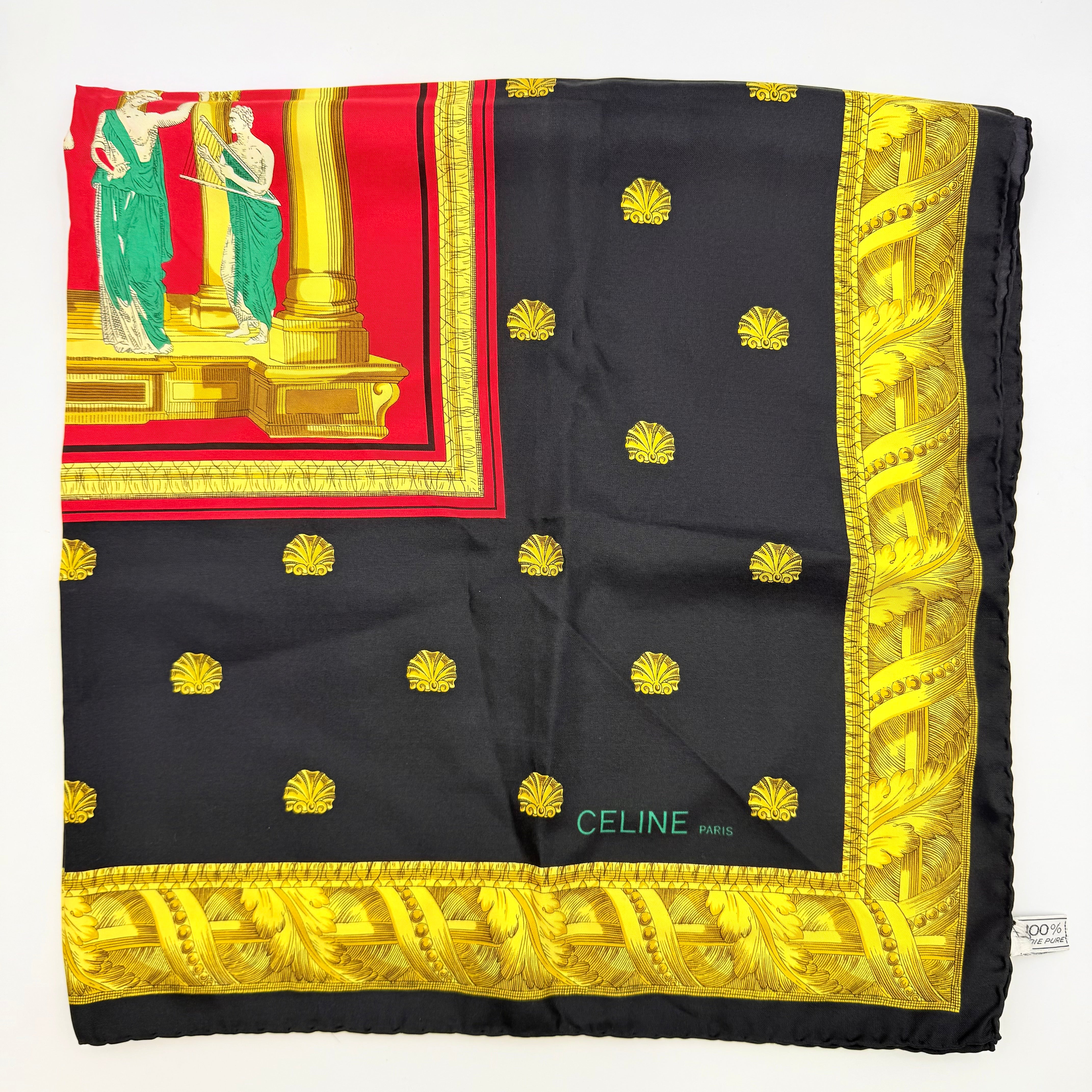 Celine Roman Silk Scarf Black/Gold