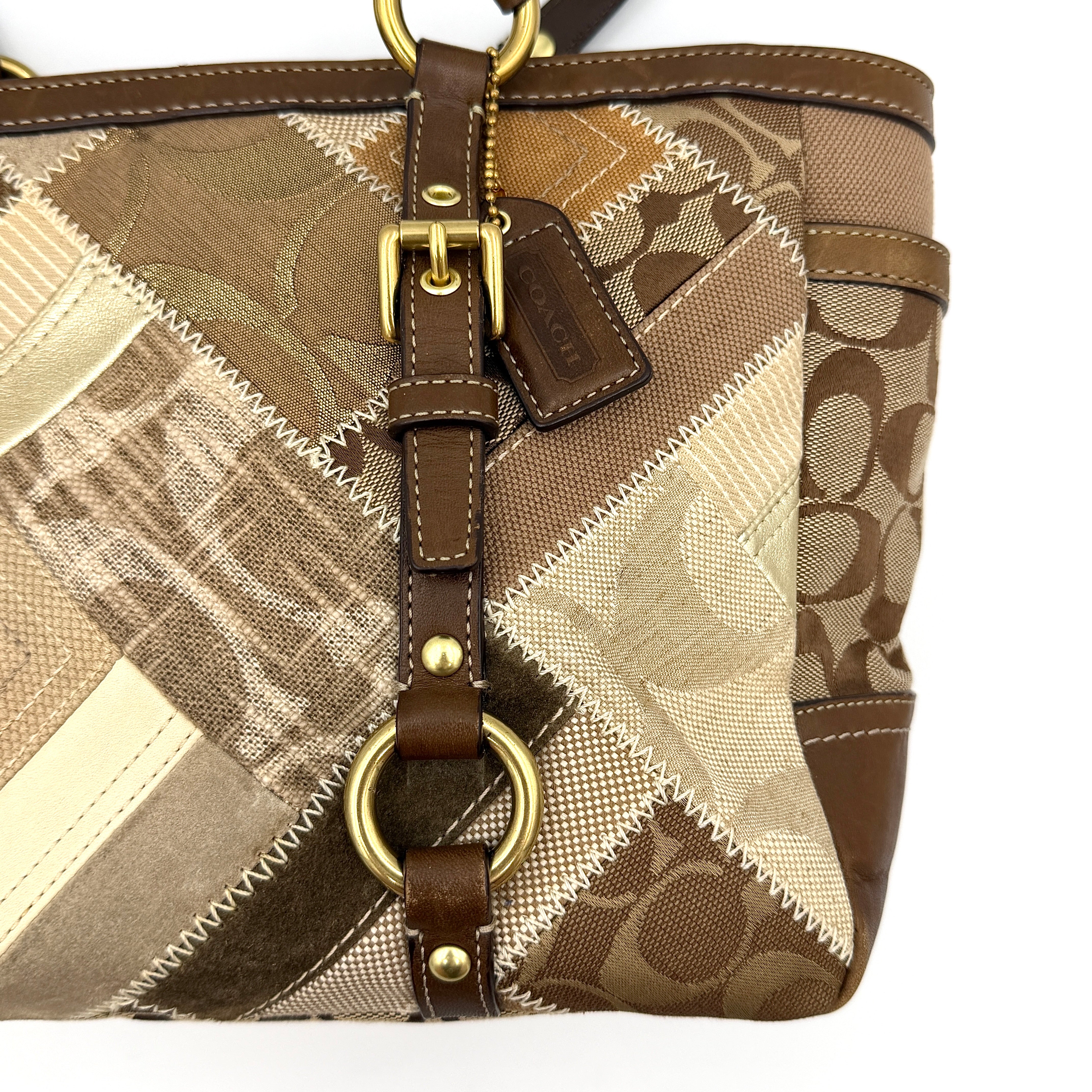 Coach Y2K Signature Patchwork Tote Bag Brown Multicolor