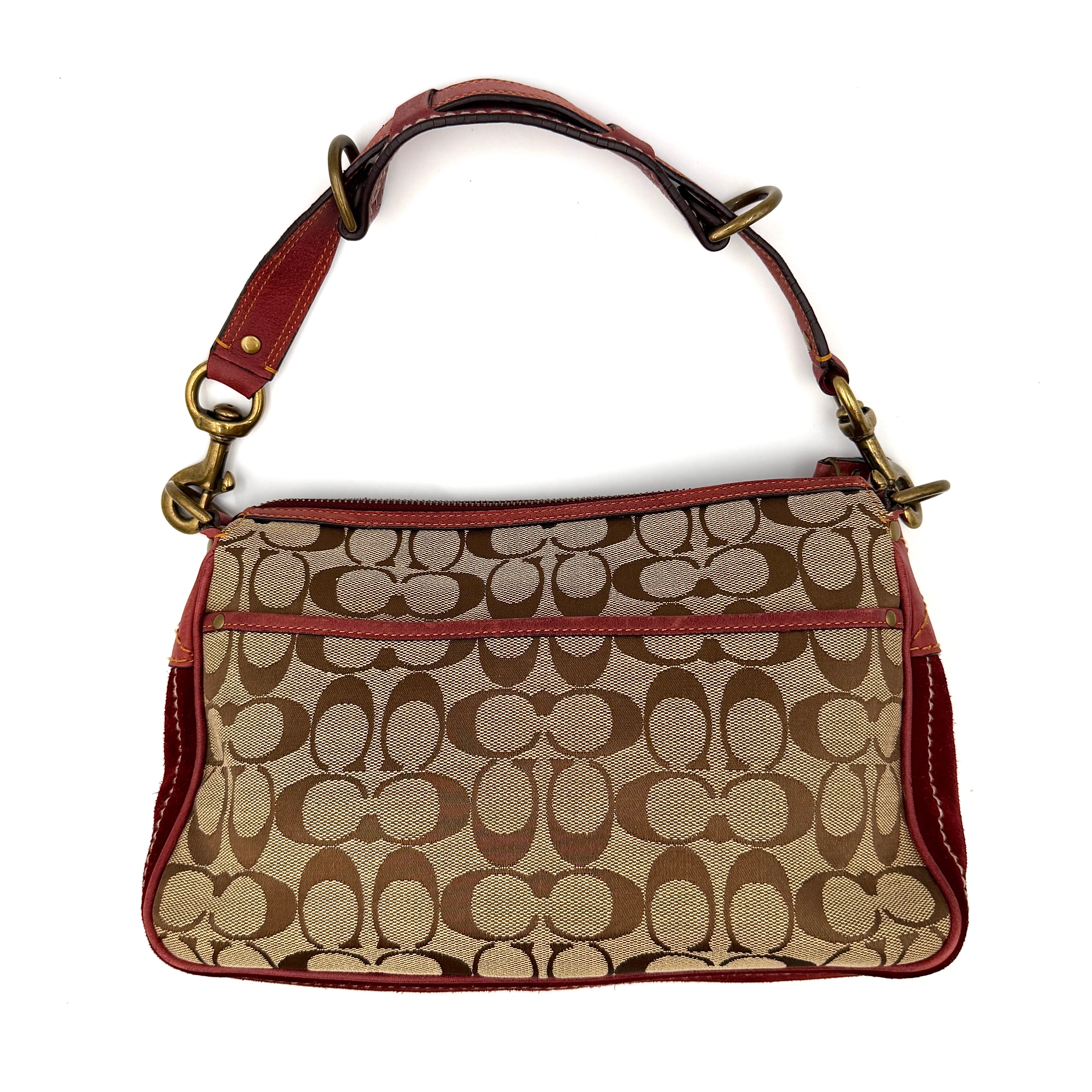 Coach Signature Front Buckle Shoulder Bag Burgundy/Beige