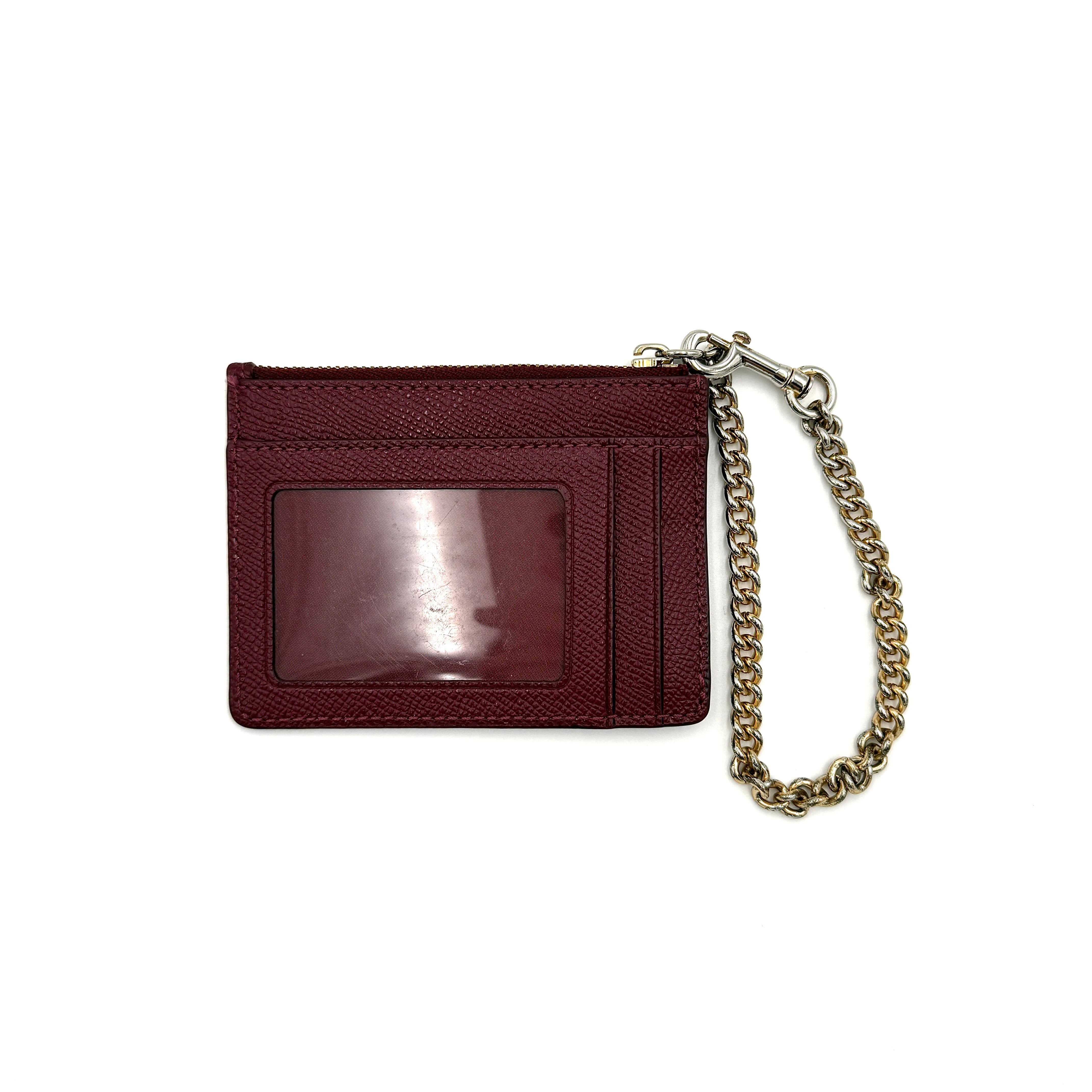 Coach Mini Skinny ID Case Chain Cardholder Burgundy