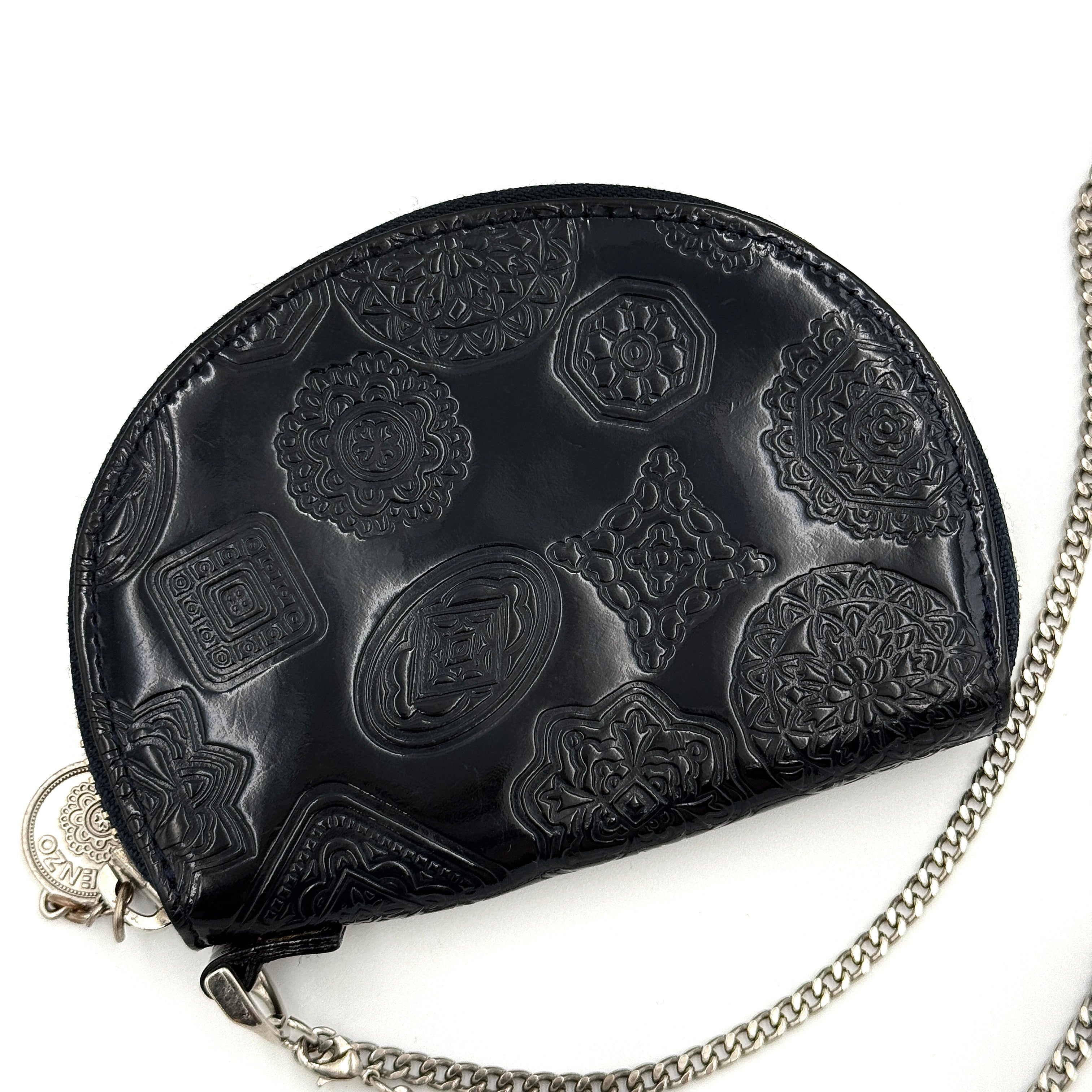 Kenzo Embossed Leather Chain Coin Purse Pouch Black