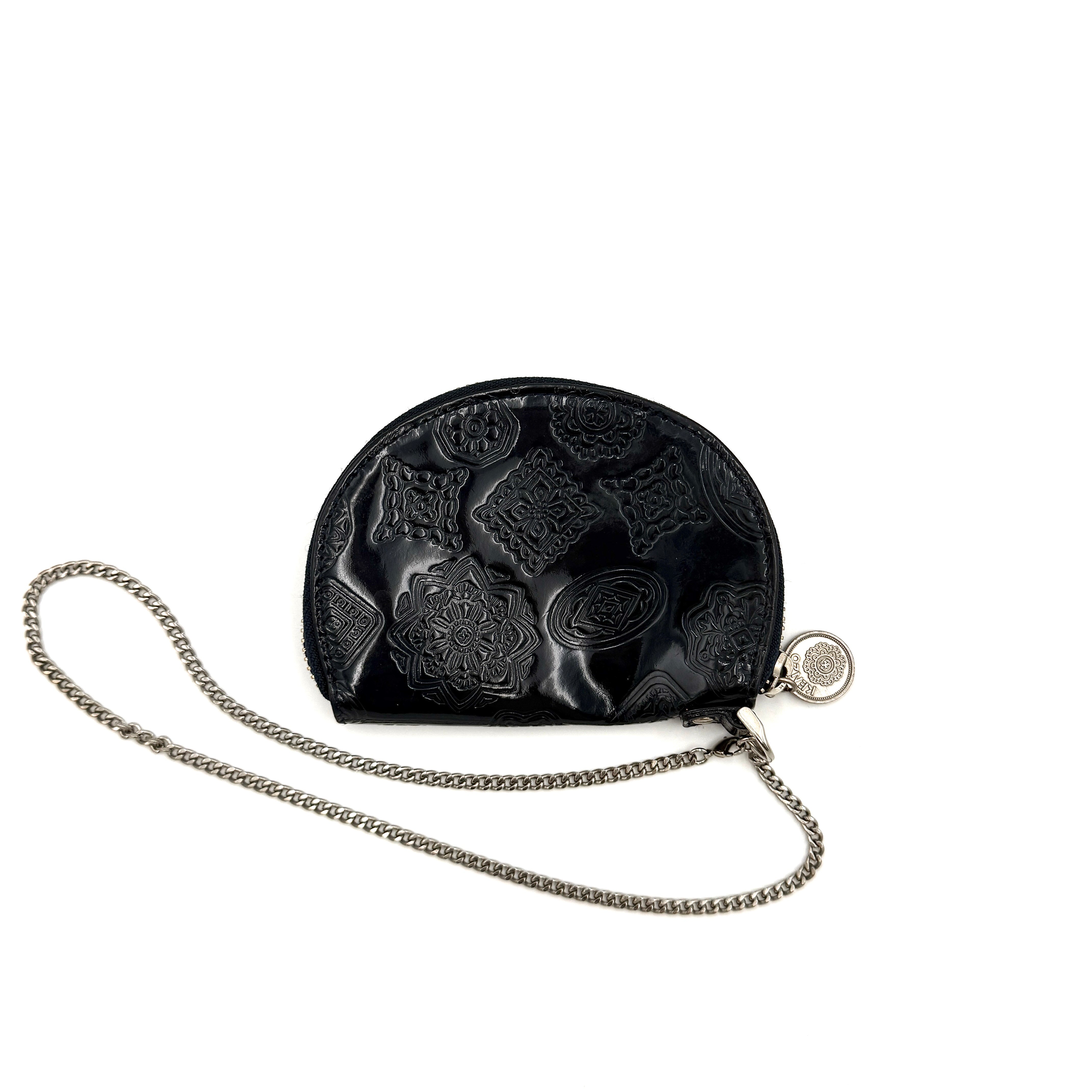 Kenzo Embossed Leather Chain Coin Purse Pouch Black