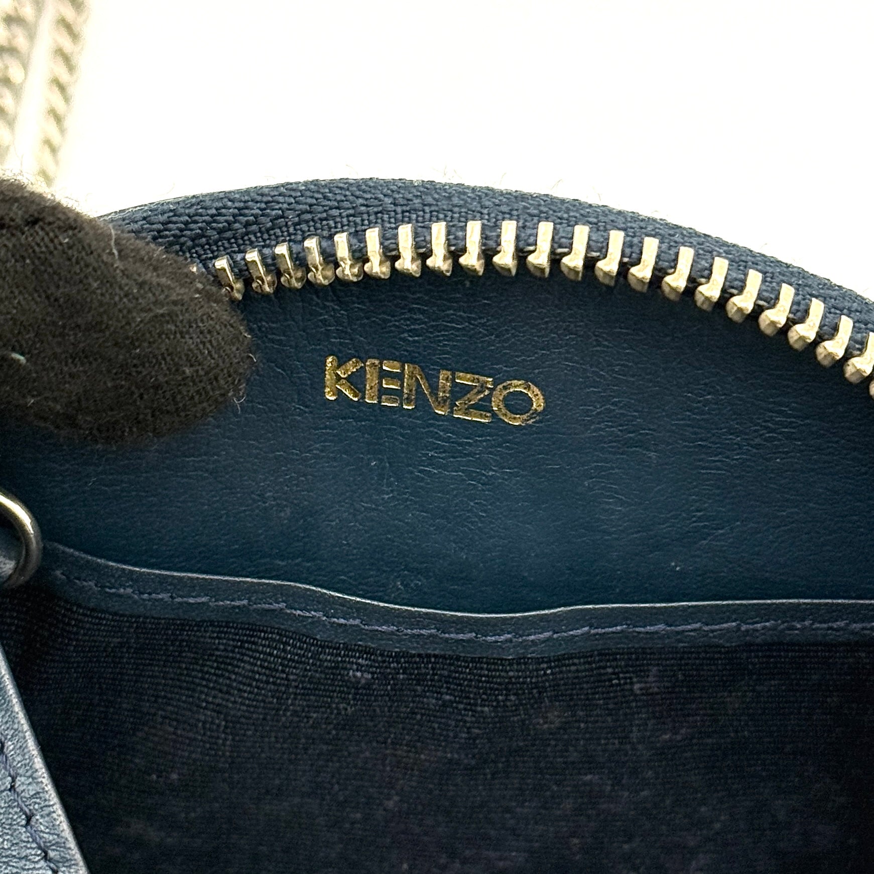 Kenzo Embossed Leather Chain Coin Purse Pouch Black