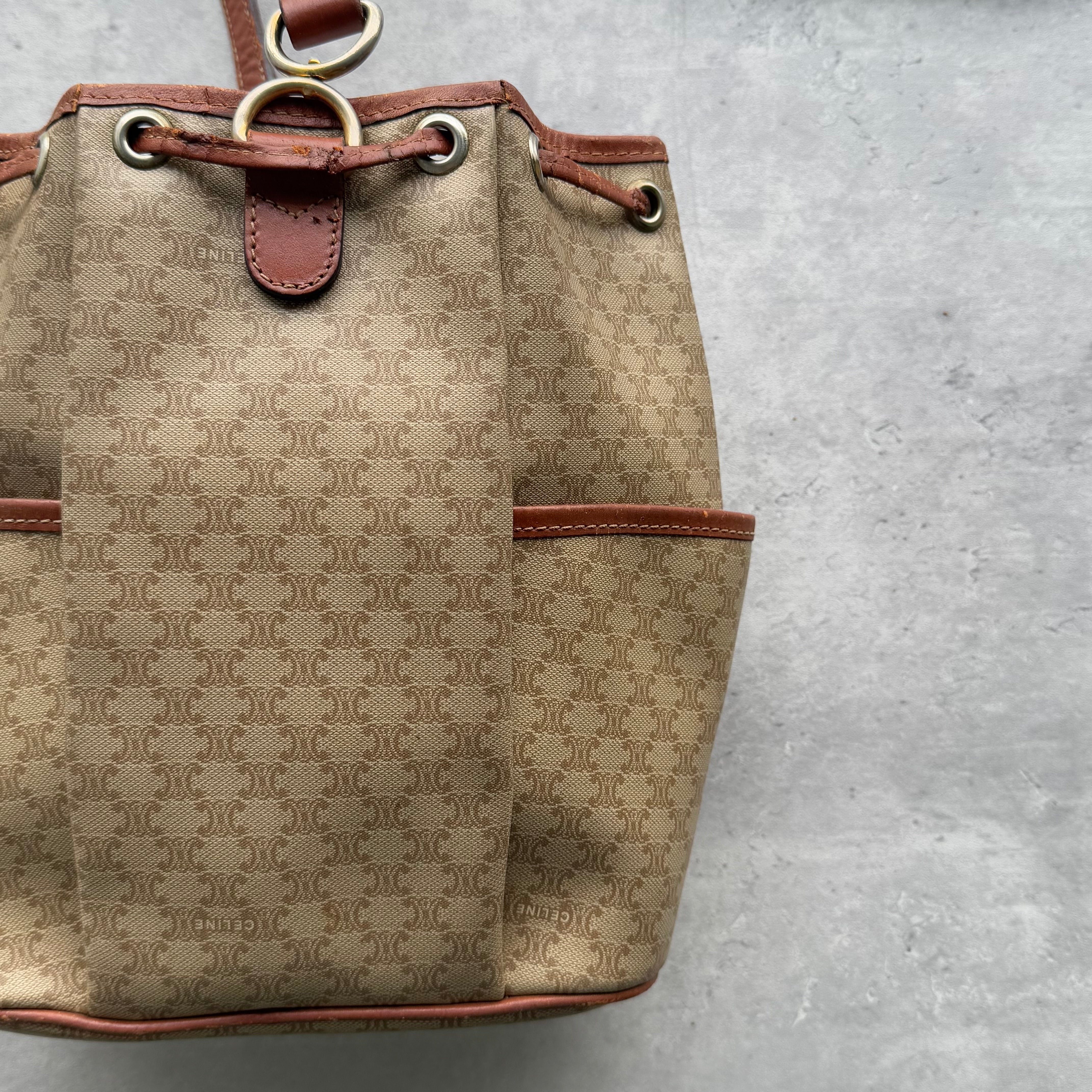 Celine Macadam Bucket Drawstring Bag Beige