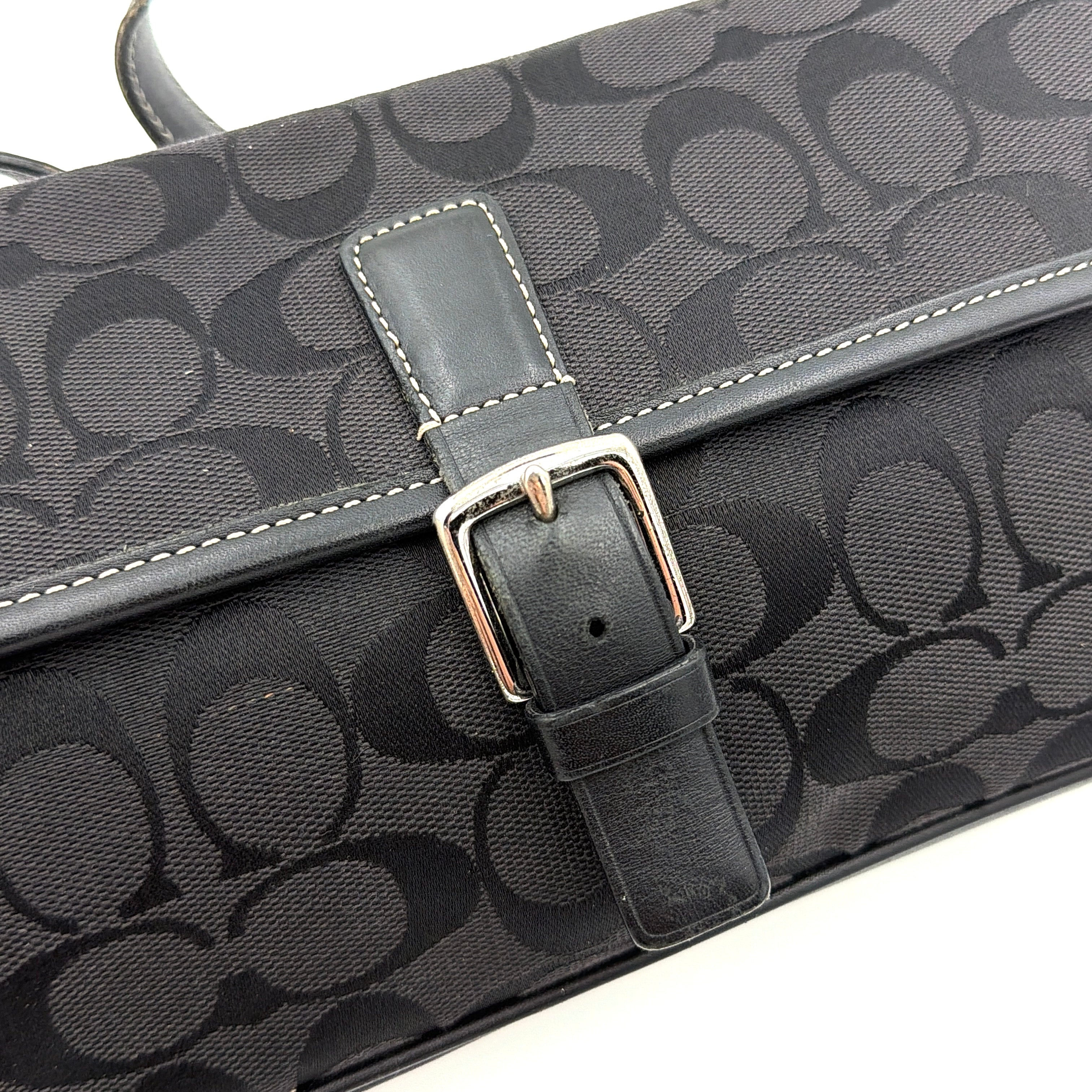 Coach Signature Hampton Baguette Shoulder Bag Black