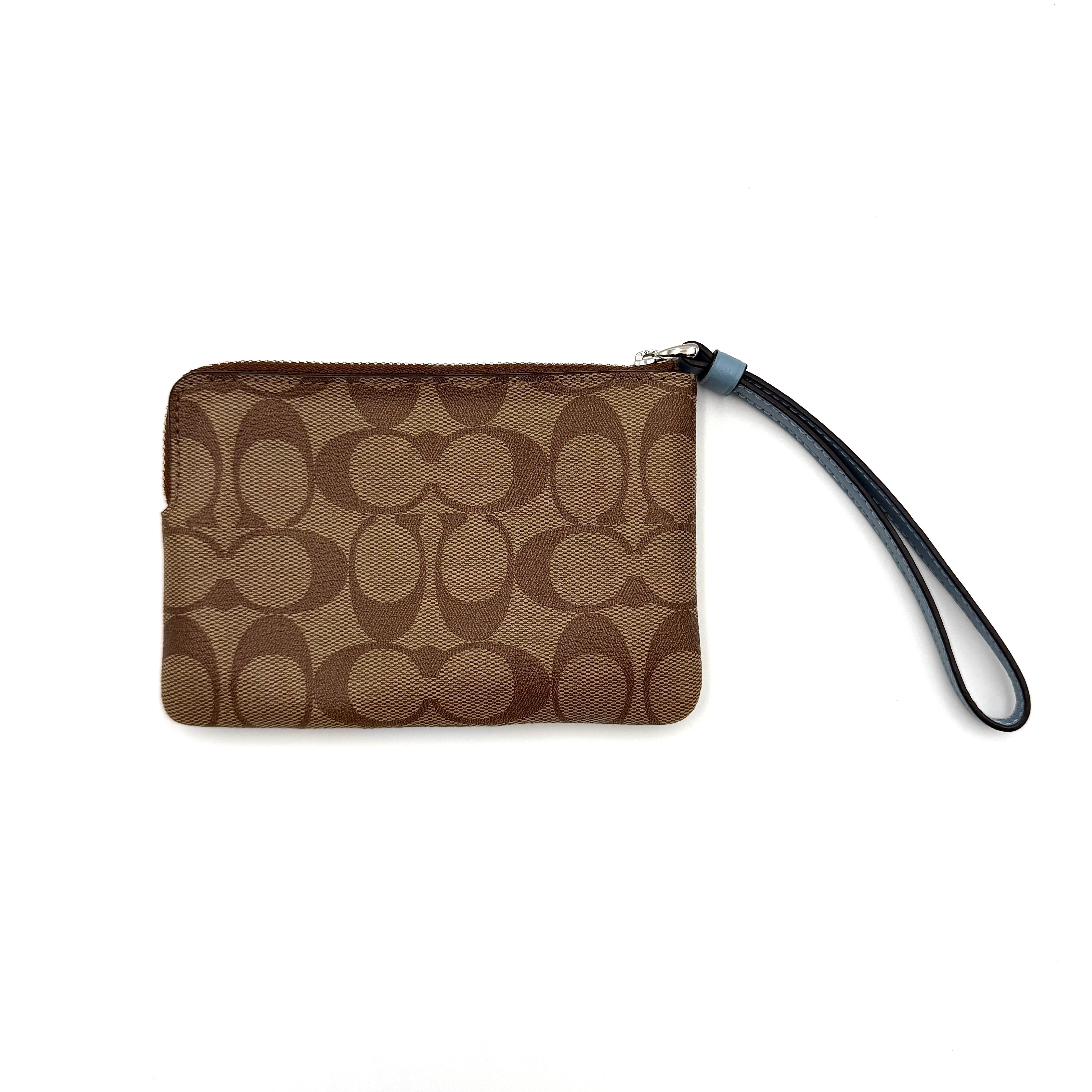 Coach Stripe Corner Zip Wristlet Light Blue/Beige
