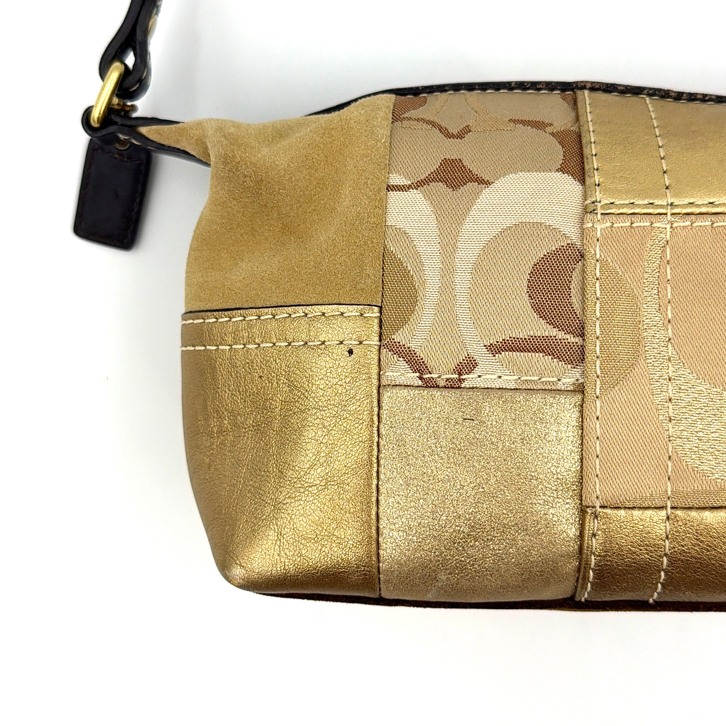 Coach Y2K Signature Mini Hobo Patchwork Shoulder Bag Gold