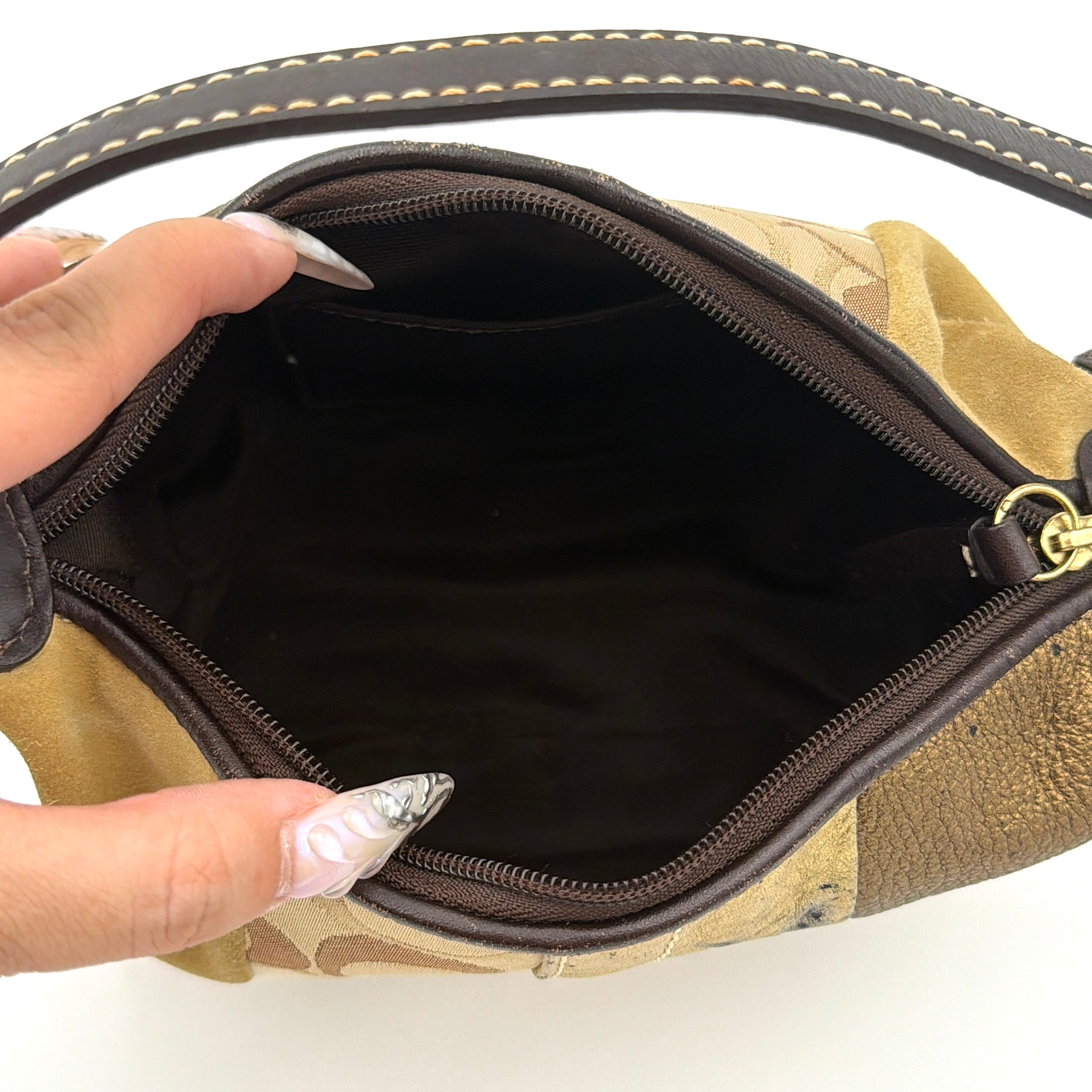 Coach Y2K Signature Mini Hobo Patchwork Shoulder Bag Gold