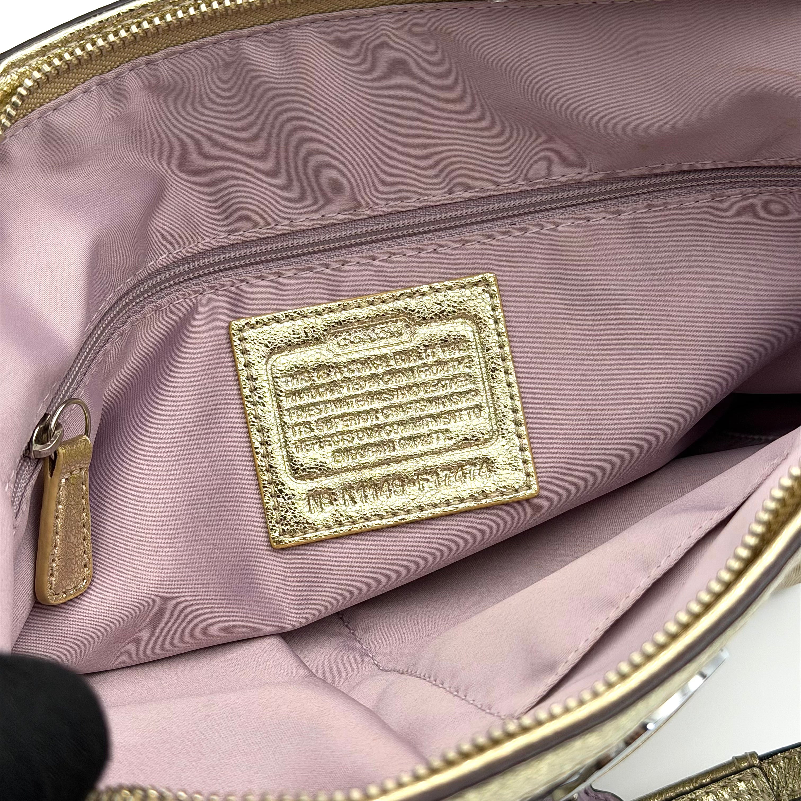 Coach Signature Plaid Tartan Tote Bag Purple/Gold