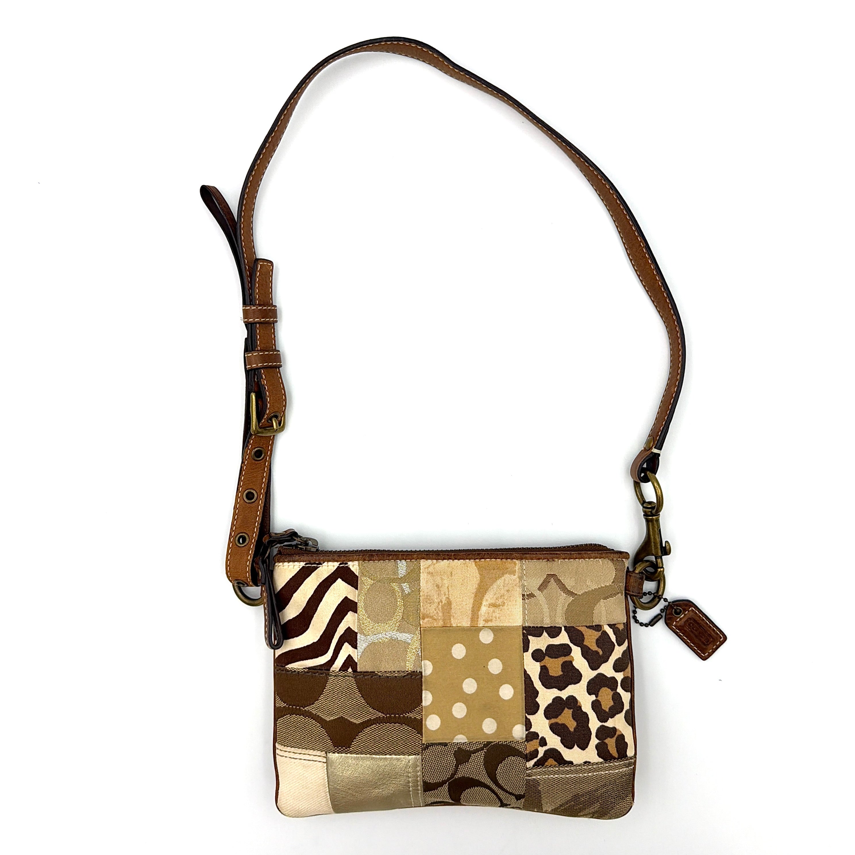 Coach 2Way Signature Brown Patchwork Leopard Shoulder Bag