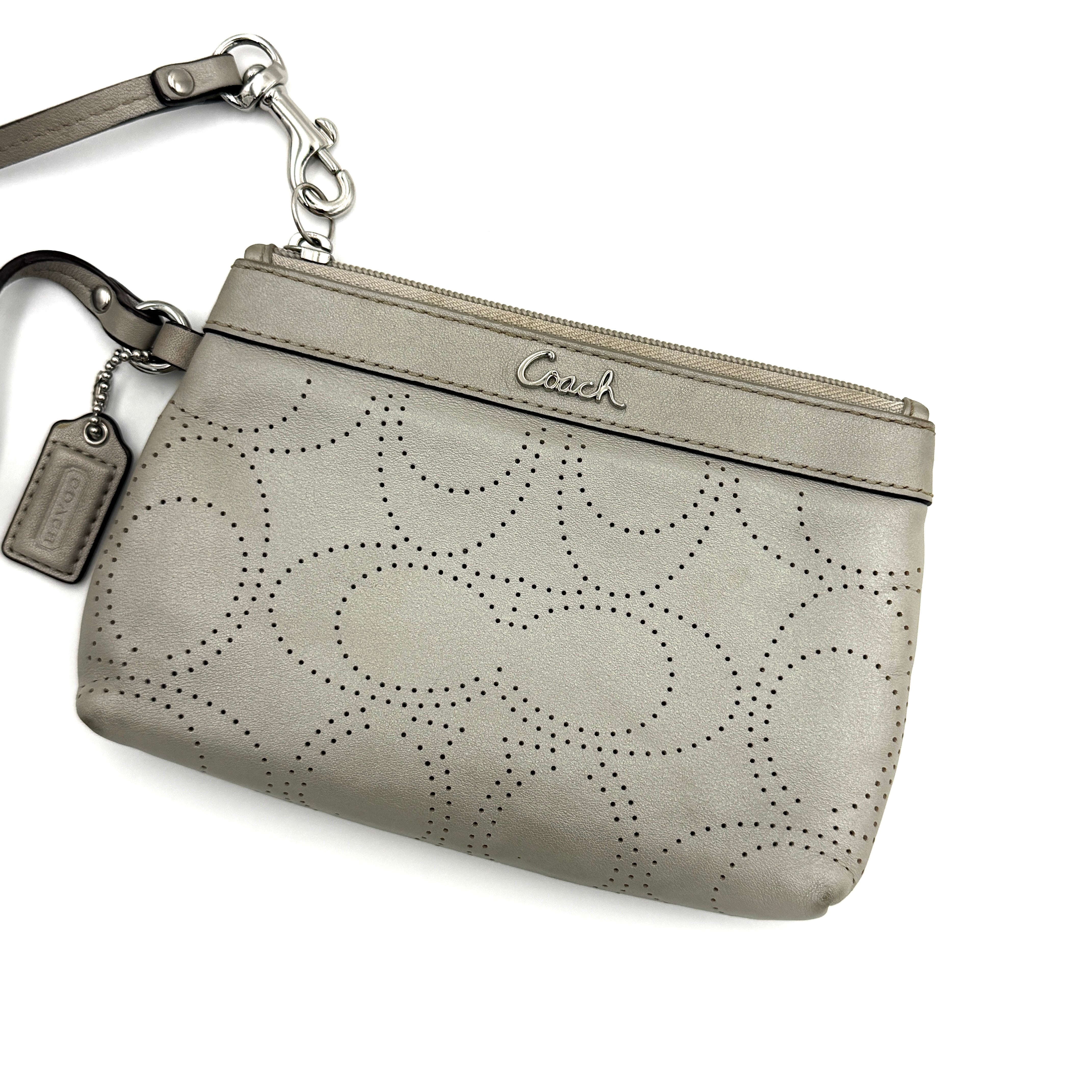 Coach Perforated C Wristlet Grey