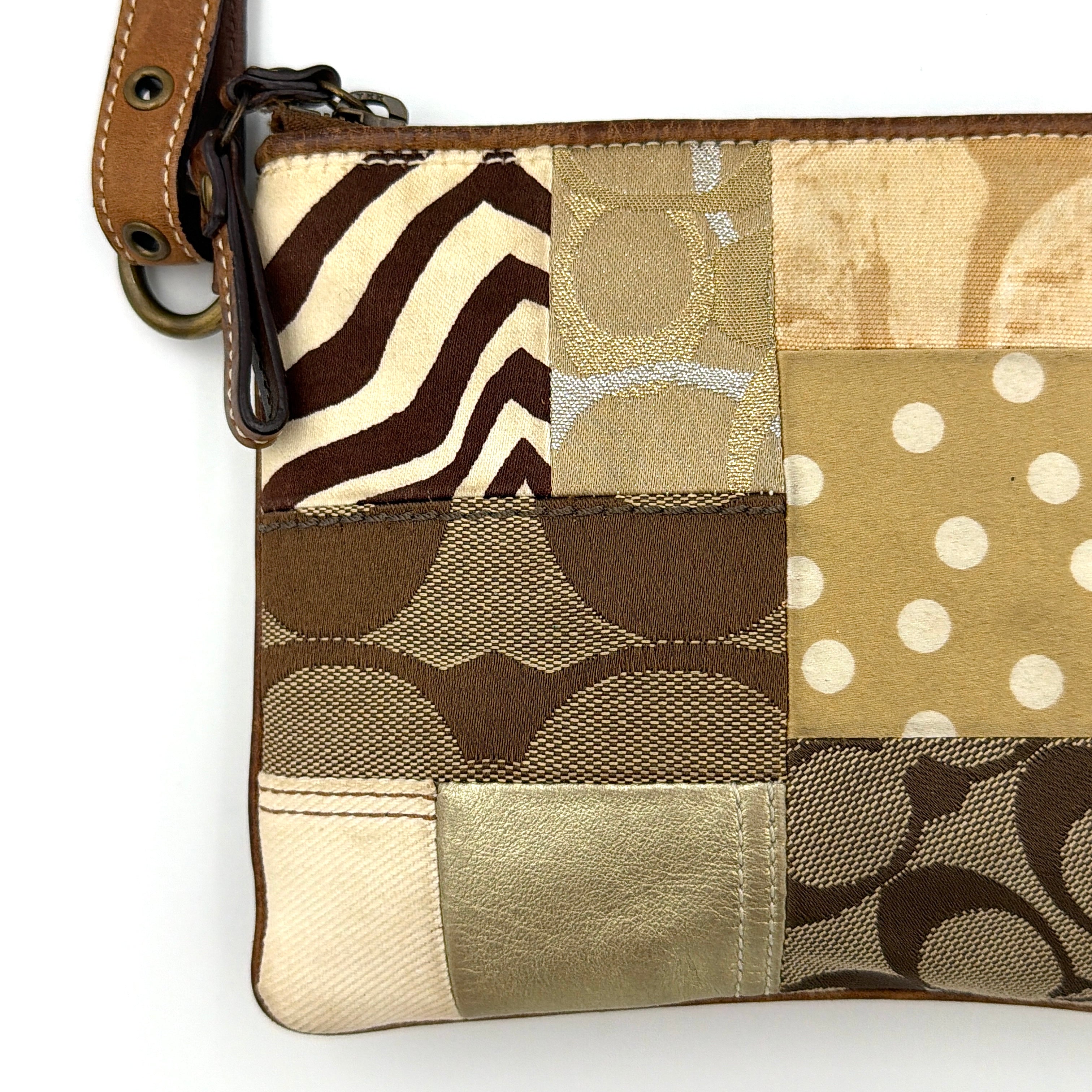 Coach 2Way Signature Brown Patchwork Leopard Shoulder Bag