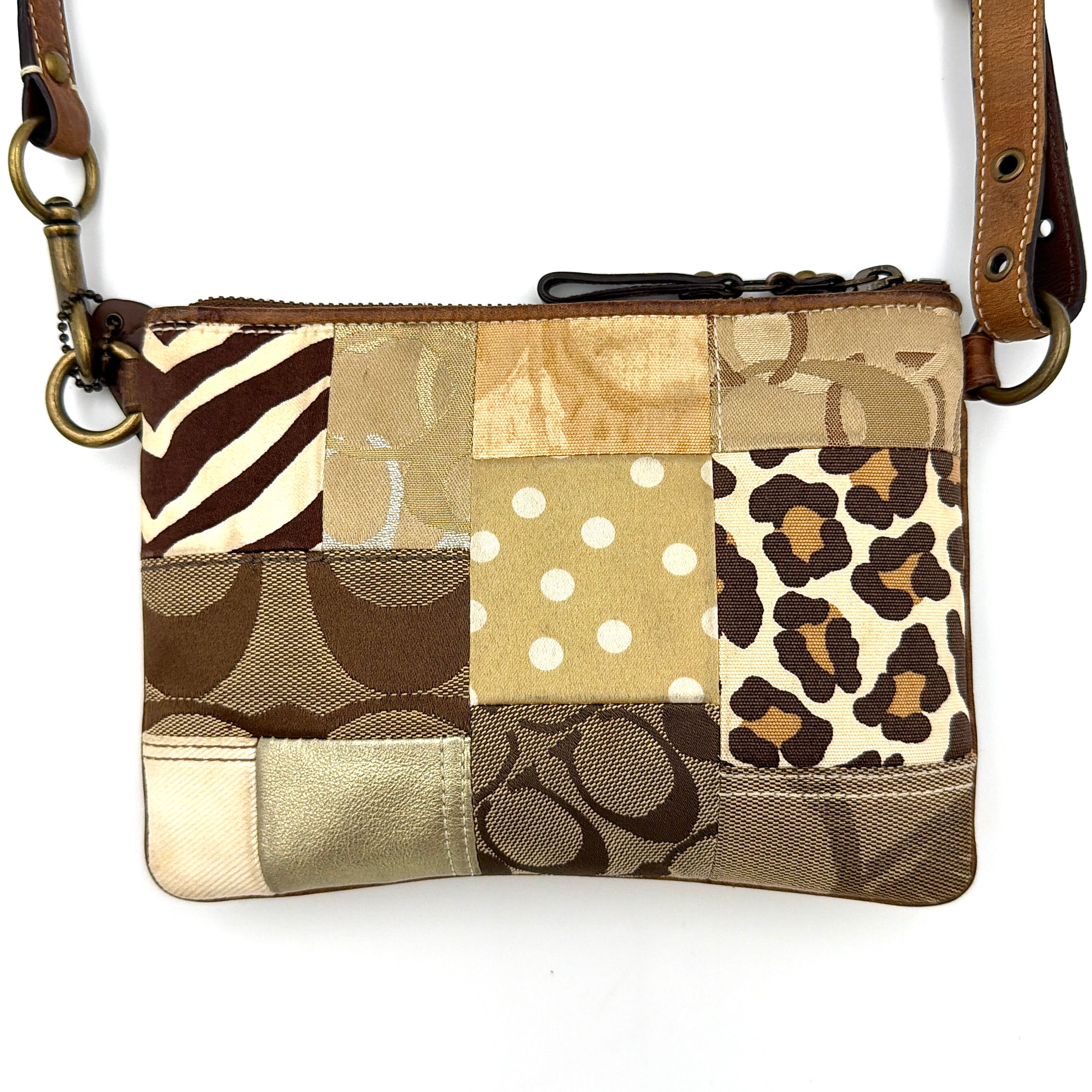 Coach 2Way Signature Brown Patchwork Leopard Shoulder Bag