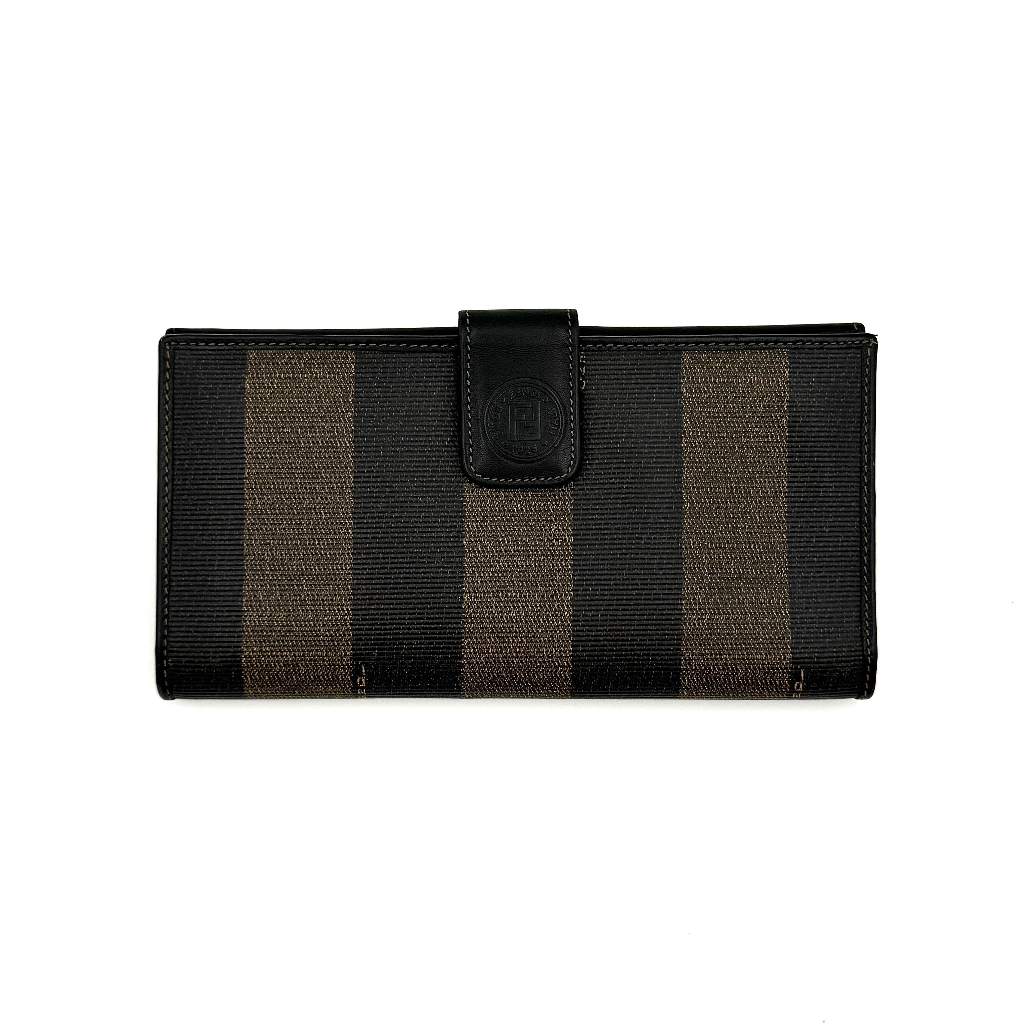 Fendi Pequin Stripe Long Wallet Brown