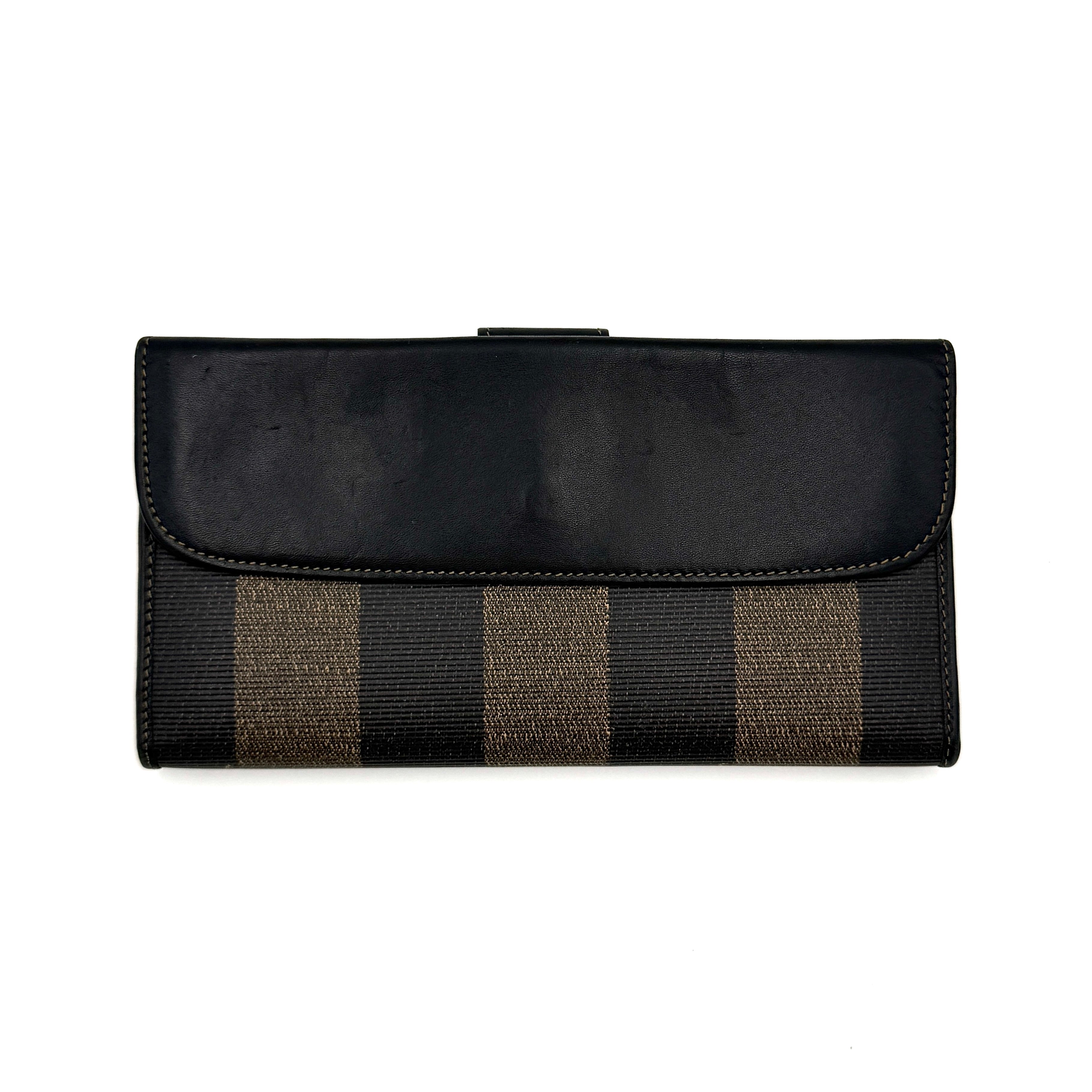 Fendi Pequin Stripe Long Wallet Brown