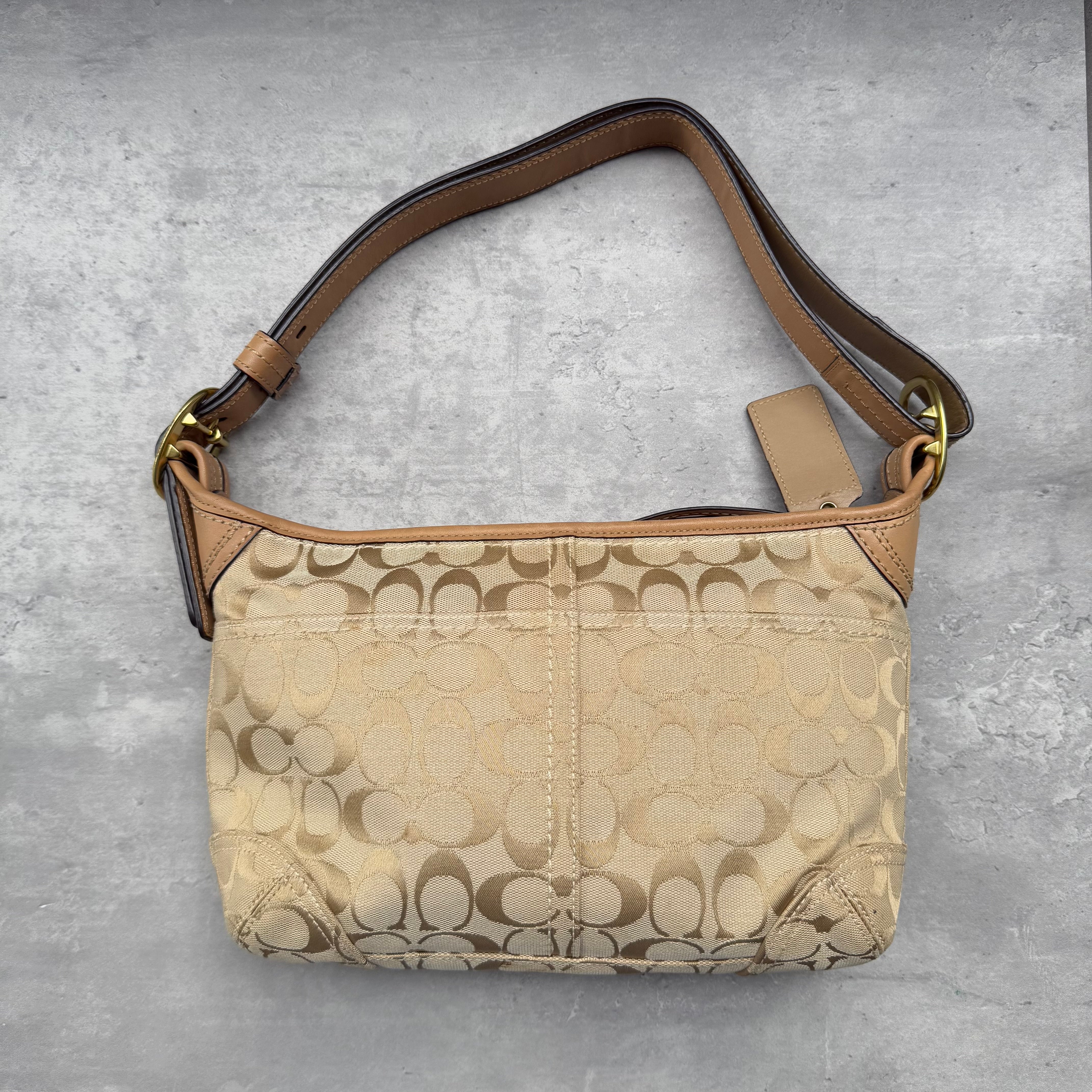 Coach Signature Canvas Hobo Crossbody Shoulder Bag Beige