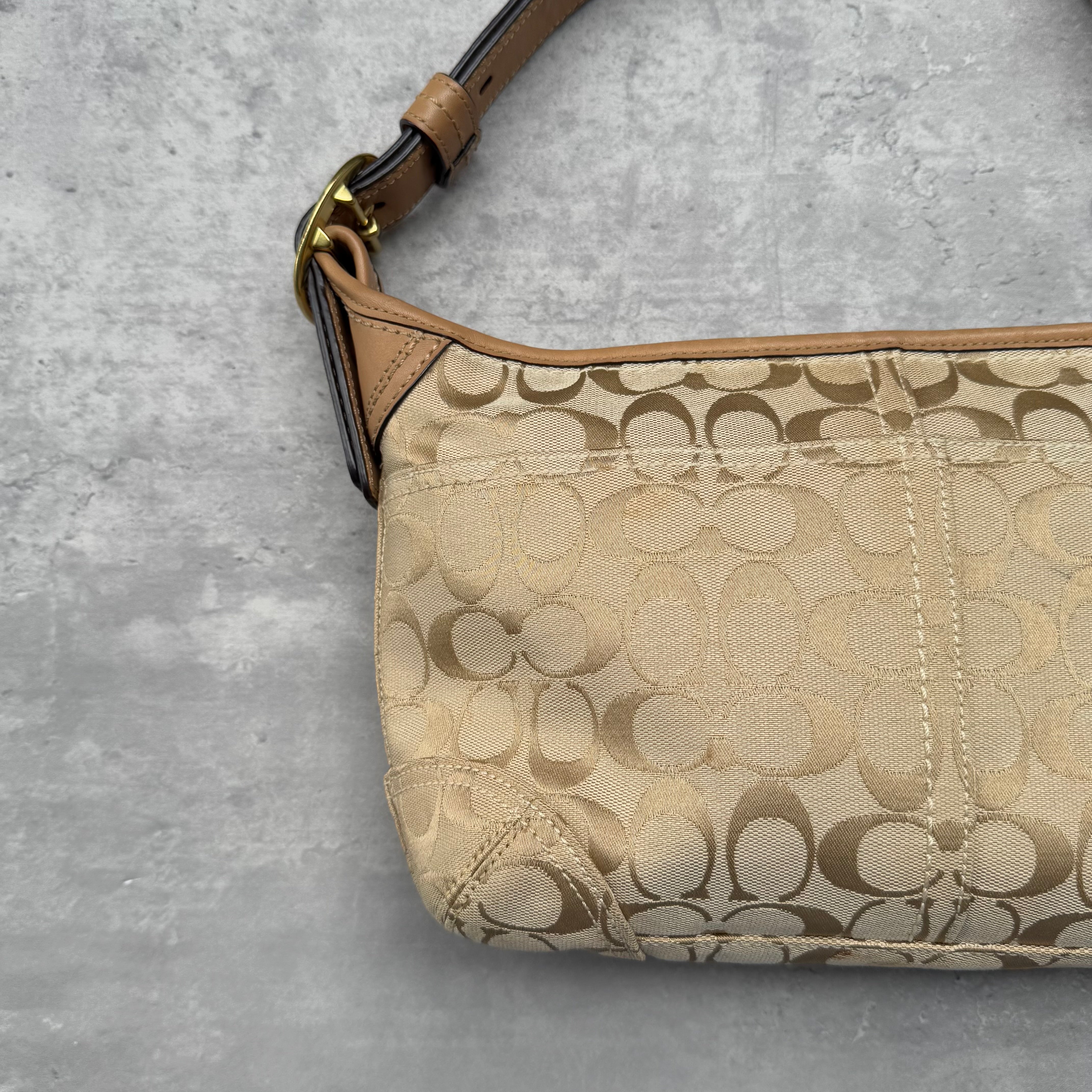 Coach Signature Canvas Hobo Crossbody Shoulder Bag Beige