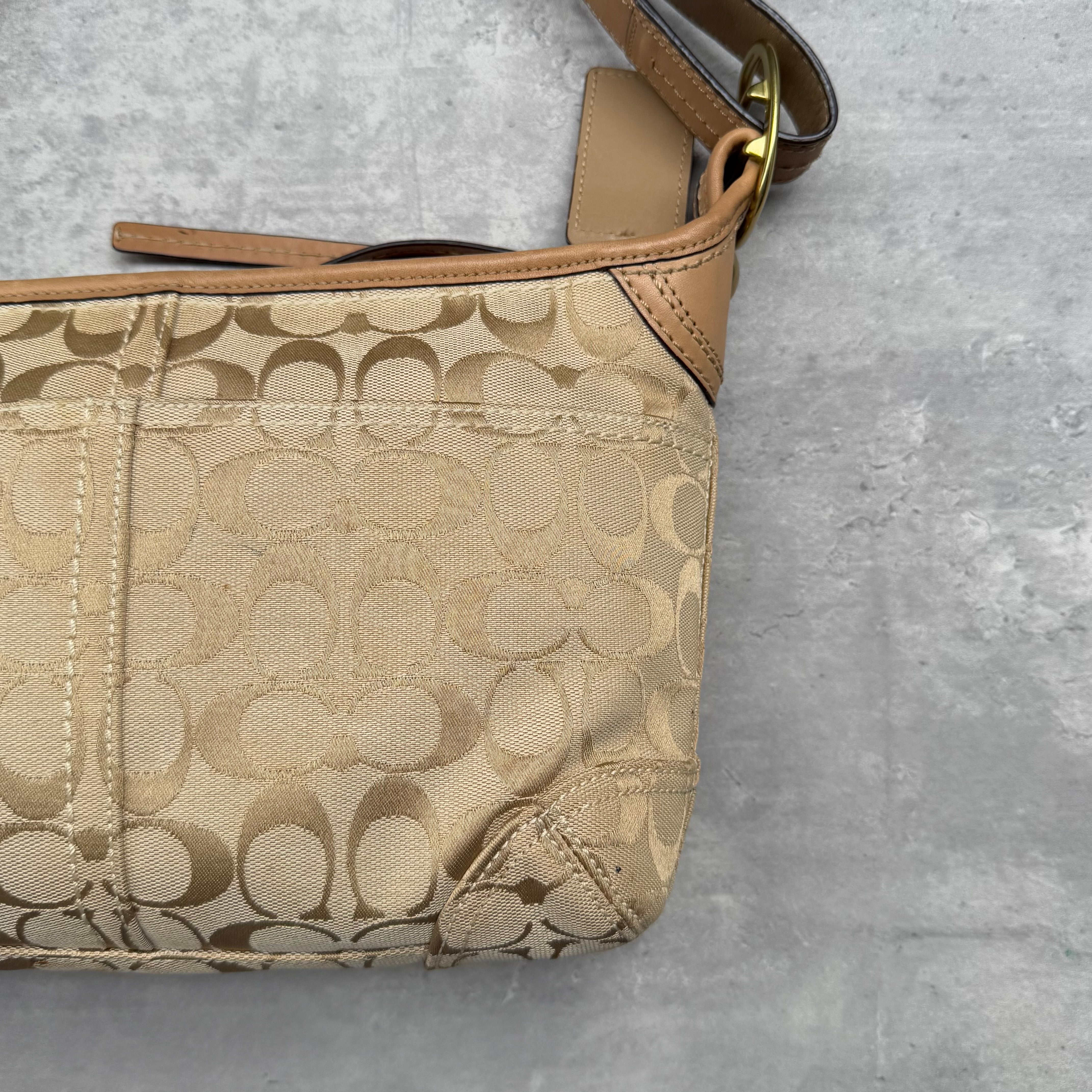 Coach Signature Canvas Hobo Crossbody Shoulder Bag Beige