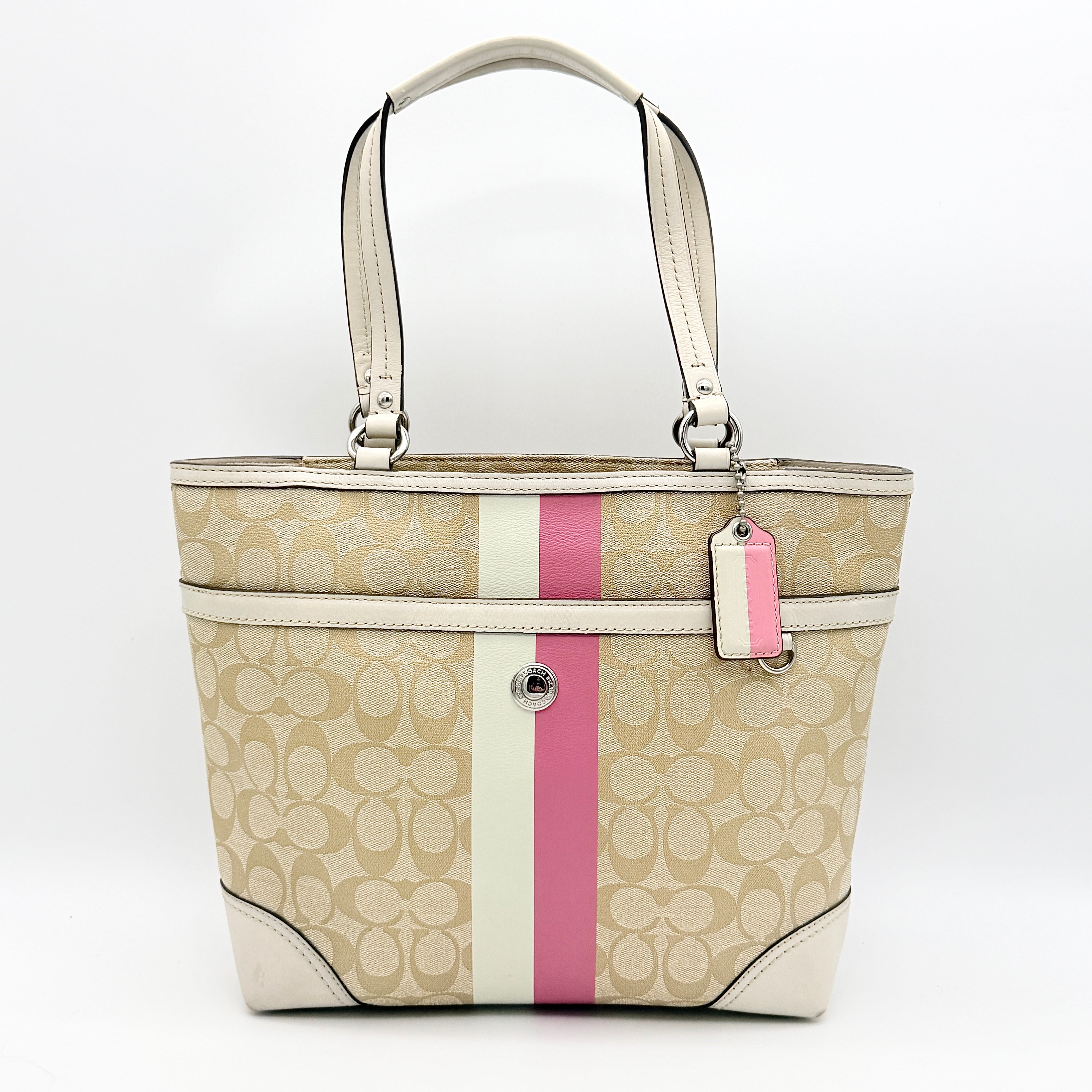 Coach Signature Chelsea Heritage Stripe Tote Bag Beige/Pink