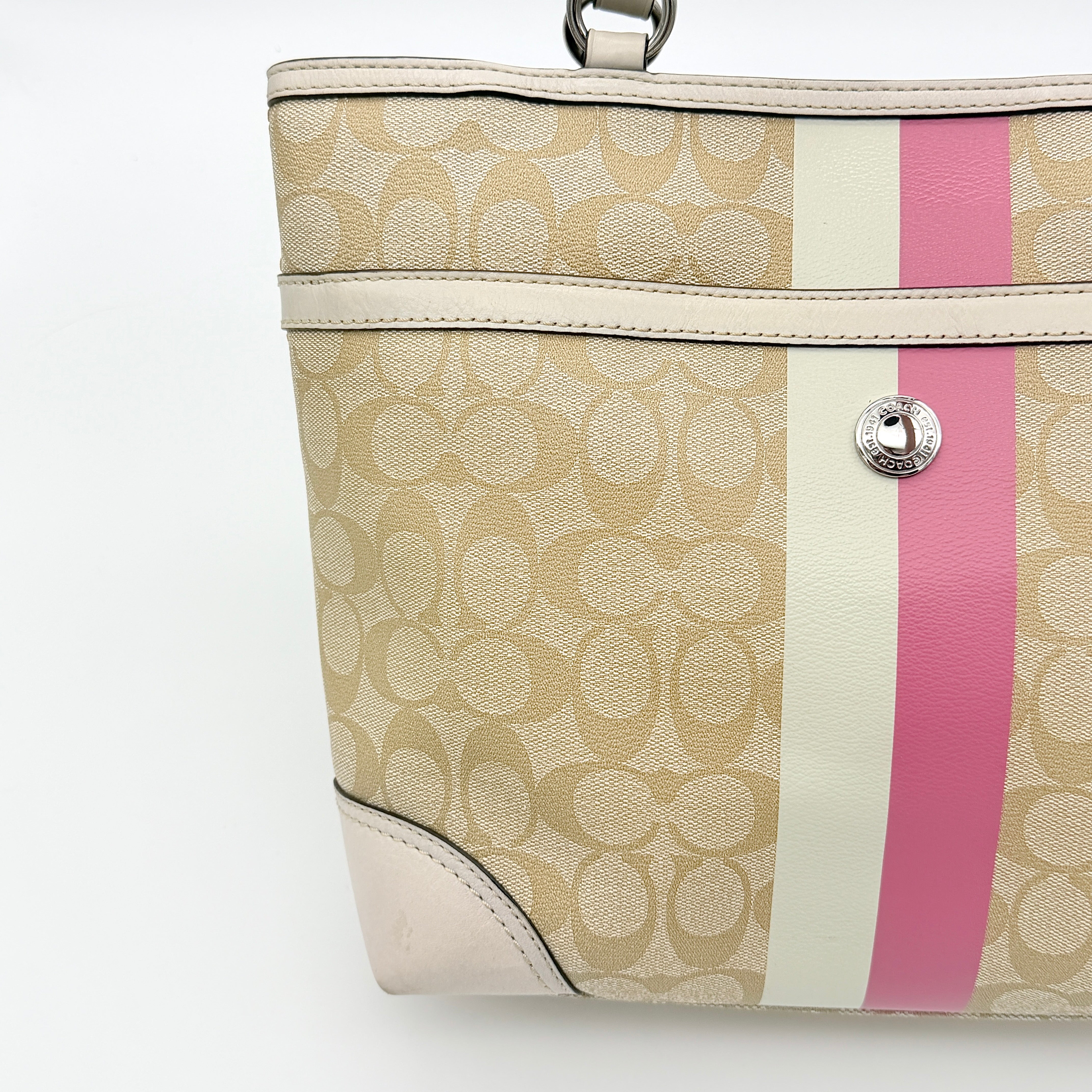 Coach Signature Chelsea Heritage Stripe Tote Bag Beige/Pink